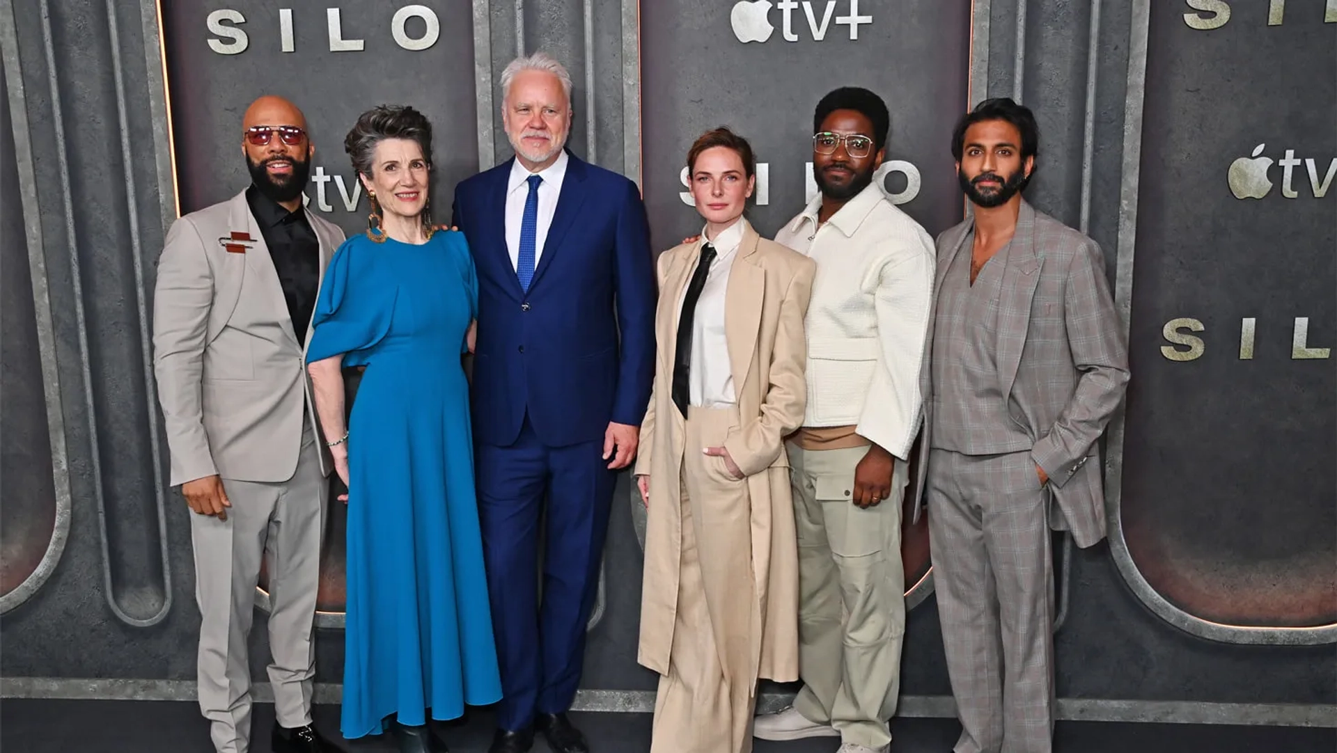 Tim Robbins, Rebecca Ferguson, Harriet Walter, Common, Chinaza Uche, and Avi Nash in Silo (2023)