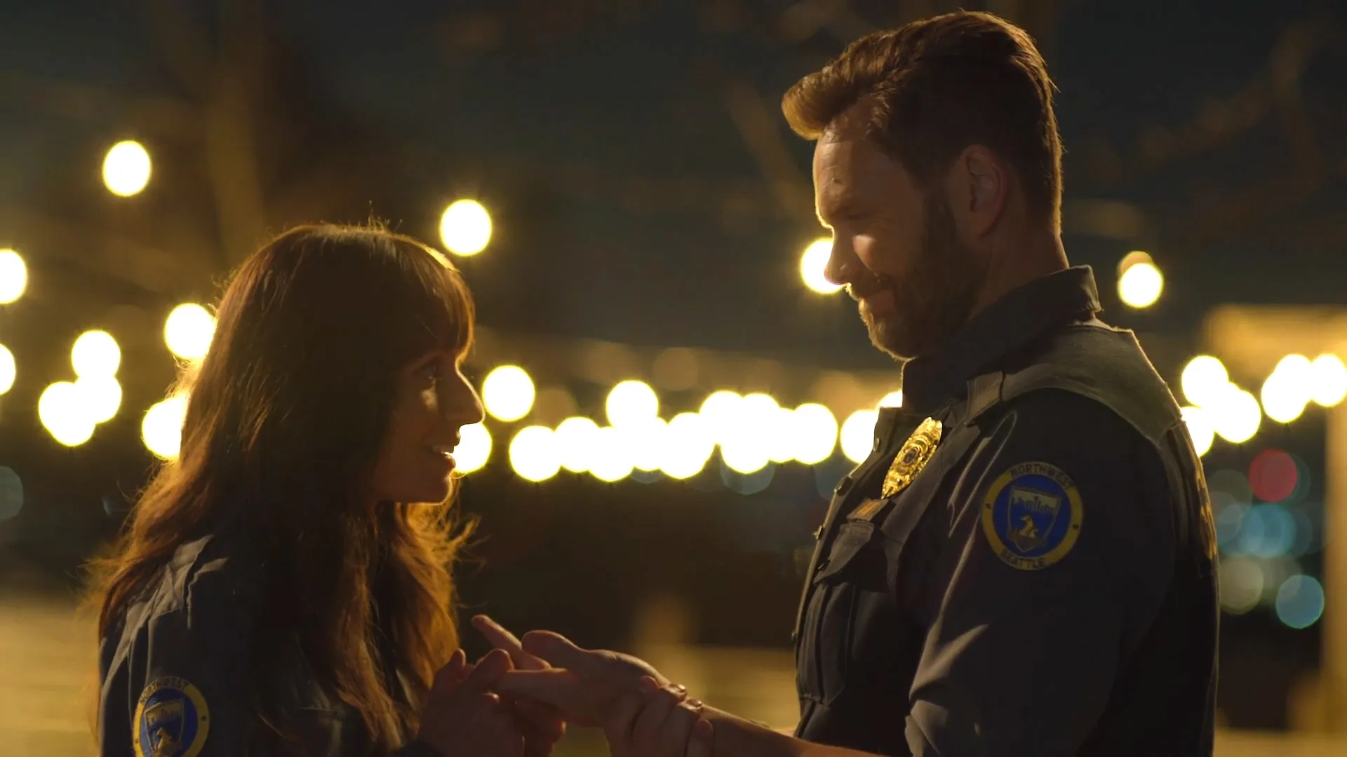 Joel McHale and Grace Palmer in Animal Control (2023)