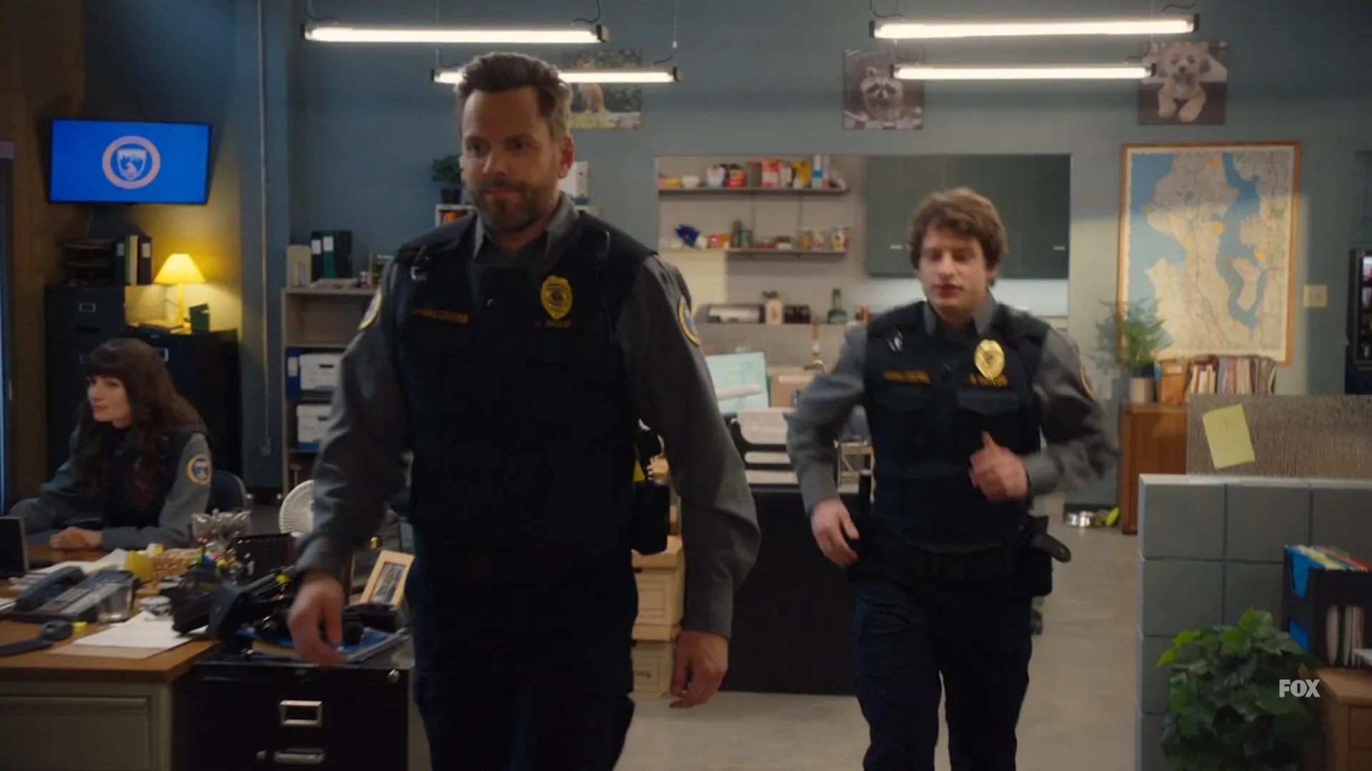 Joel McHale and Michael Rowland in Animal Control (2023)