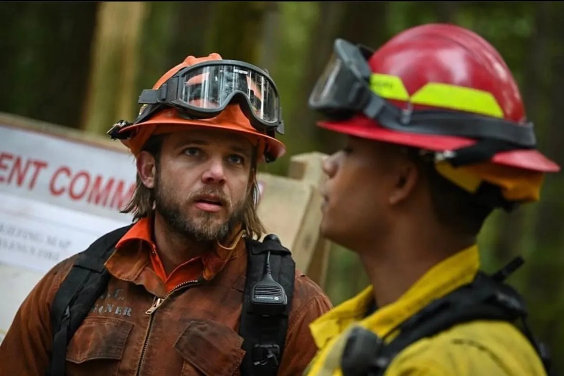 Max Thieriot and Jordan Calloway in Fire Country (2022)