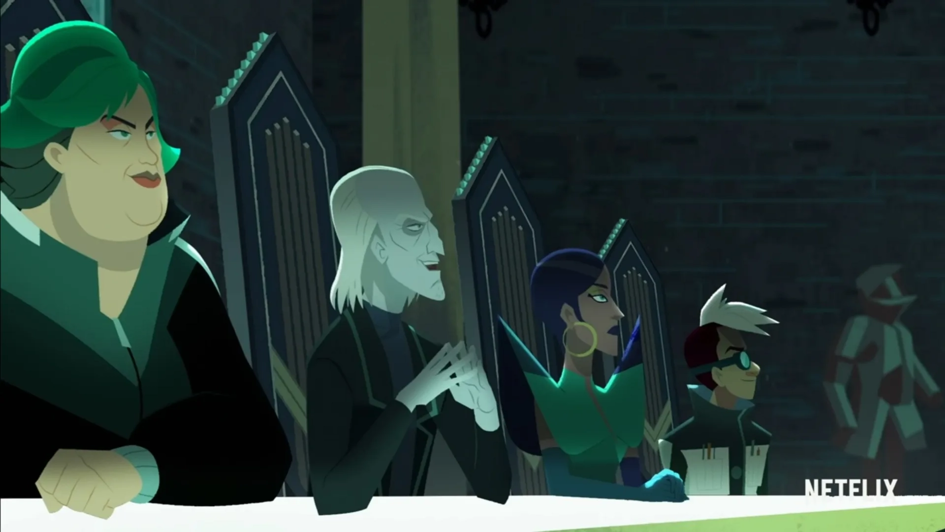 Mary Elizabeth McGlynn, Liam O'Brien, Toks Olagundoye, and Sharon Muthu in Carmen Sandiego: The Day of the Dead Caper (2020)