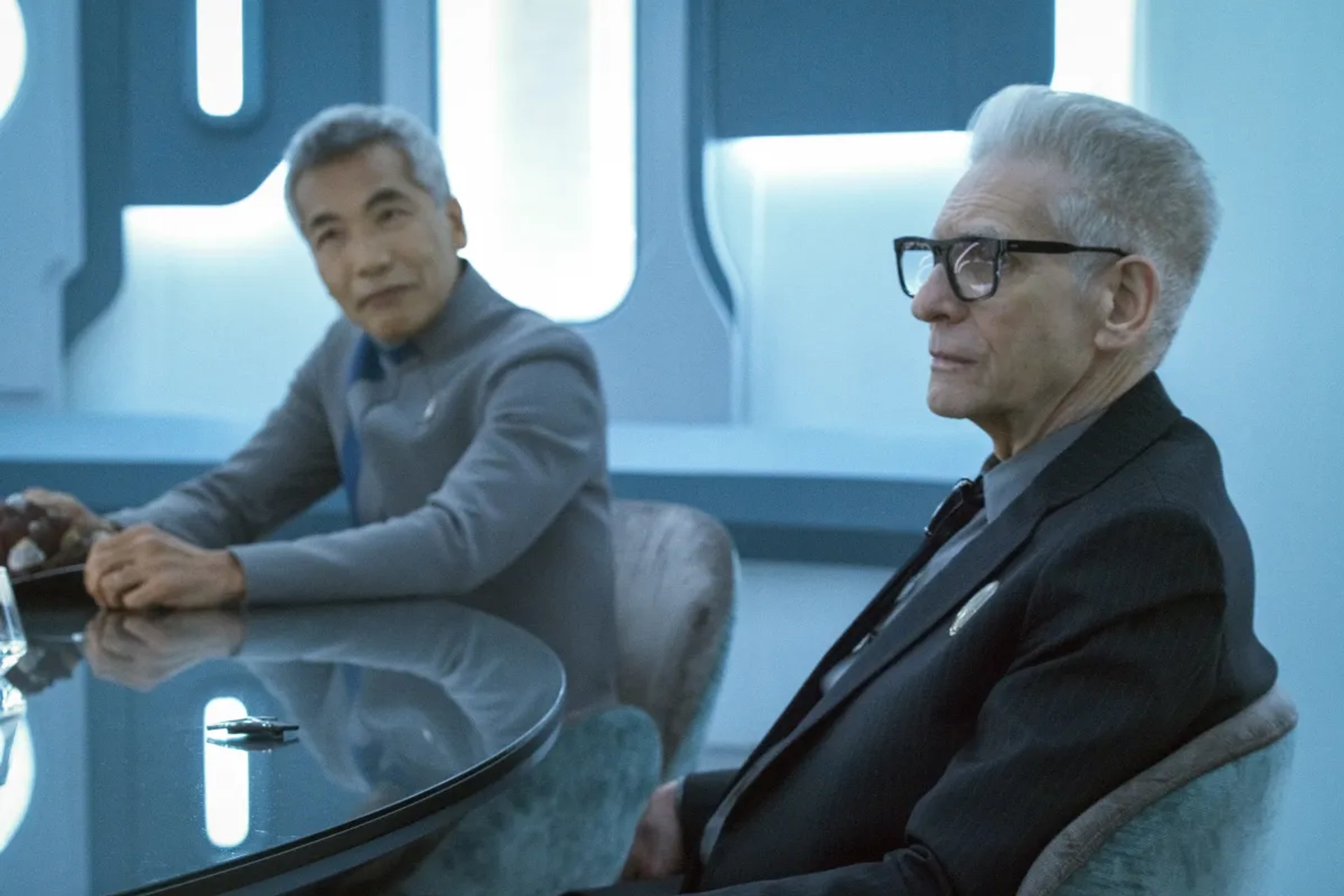 David Cronenberg and Hiro Kanagawa in Star Trek: Discovery: The Galactic Barrier (2022)