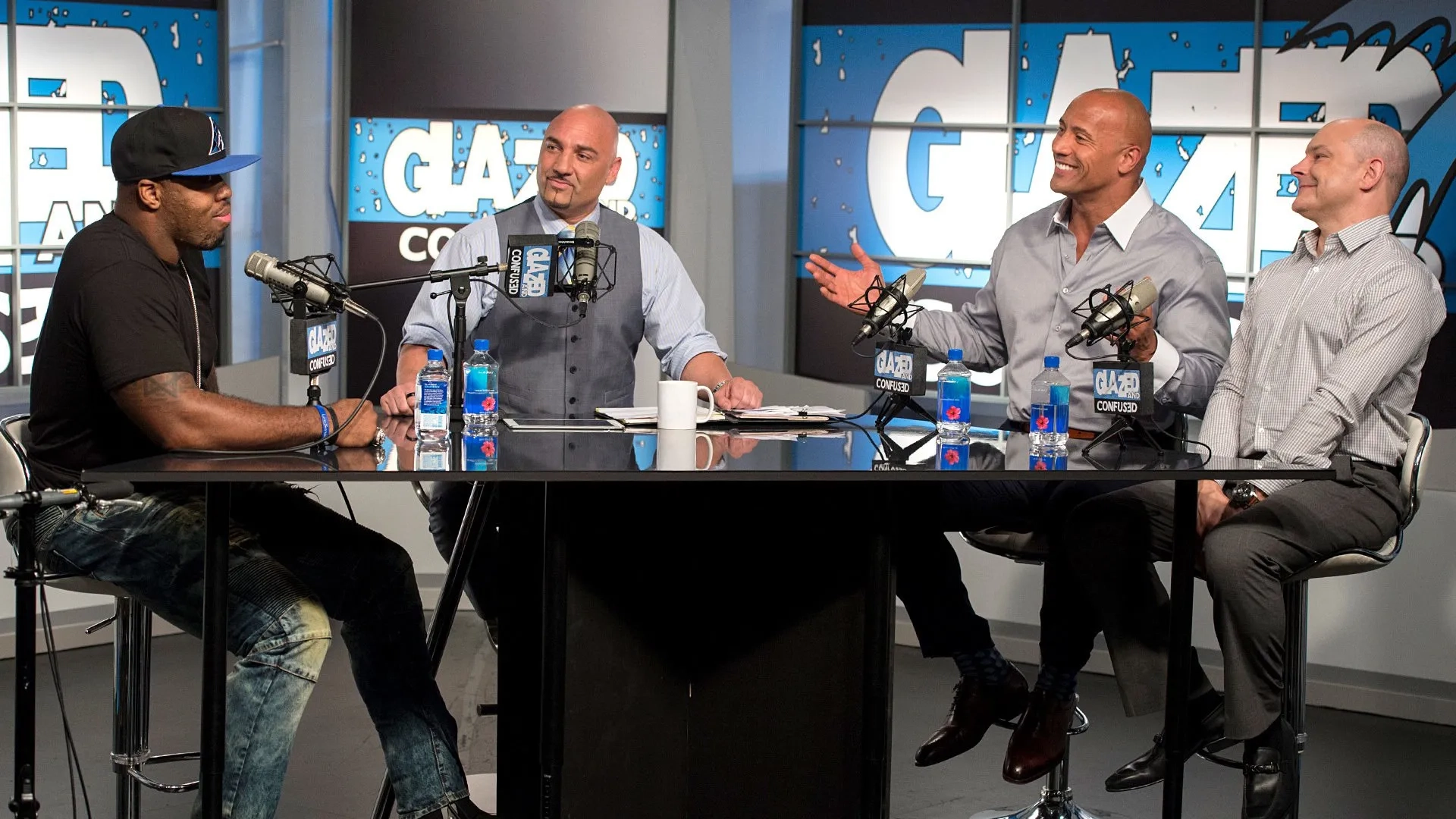 Dwayne Johnson, Rob Corddry, Jay Glazer, and Terrell Suggs at an event for Ballers (2015)