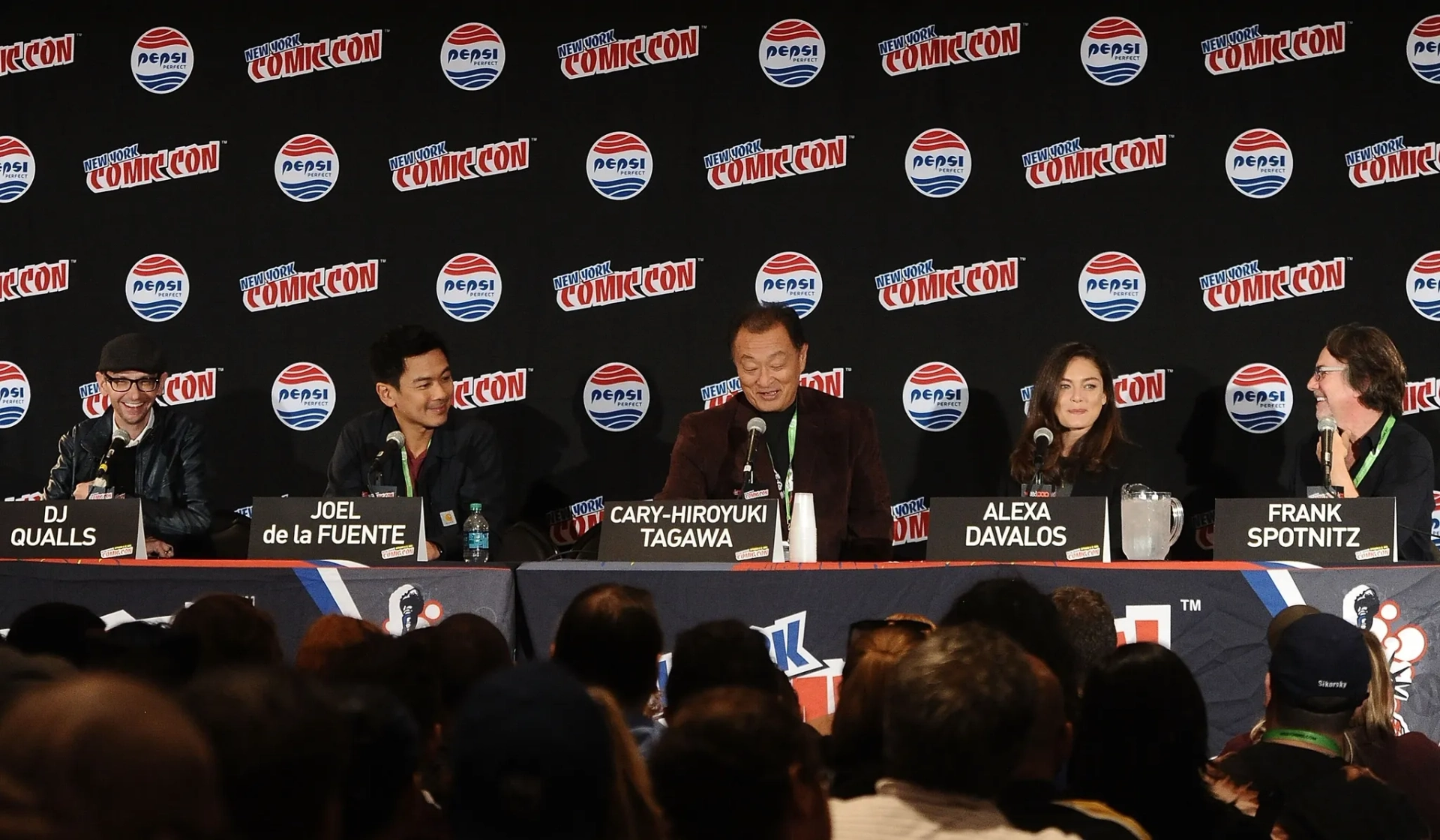 Joel de la Fuente, DJ Qualls, Frank Spotnitz, Cary-Hiroyuki Tagawa, and Alexa Davalos at an event for The Man in the High Castle (2015)