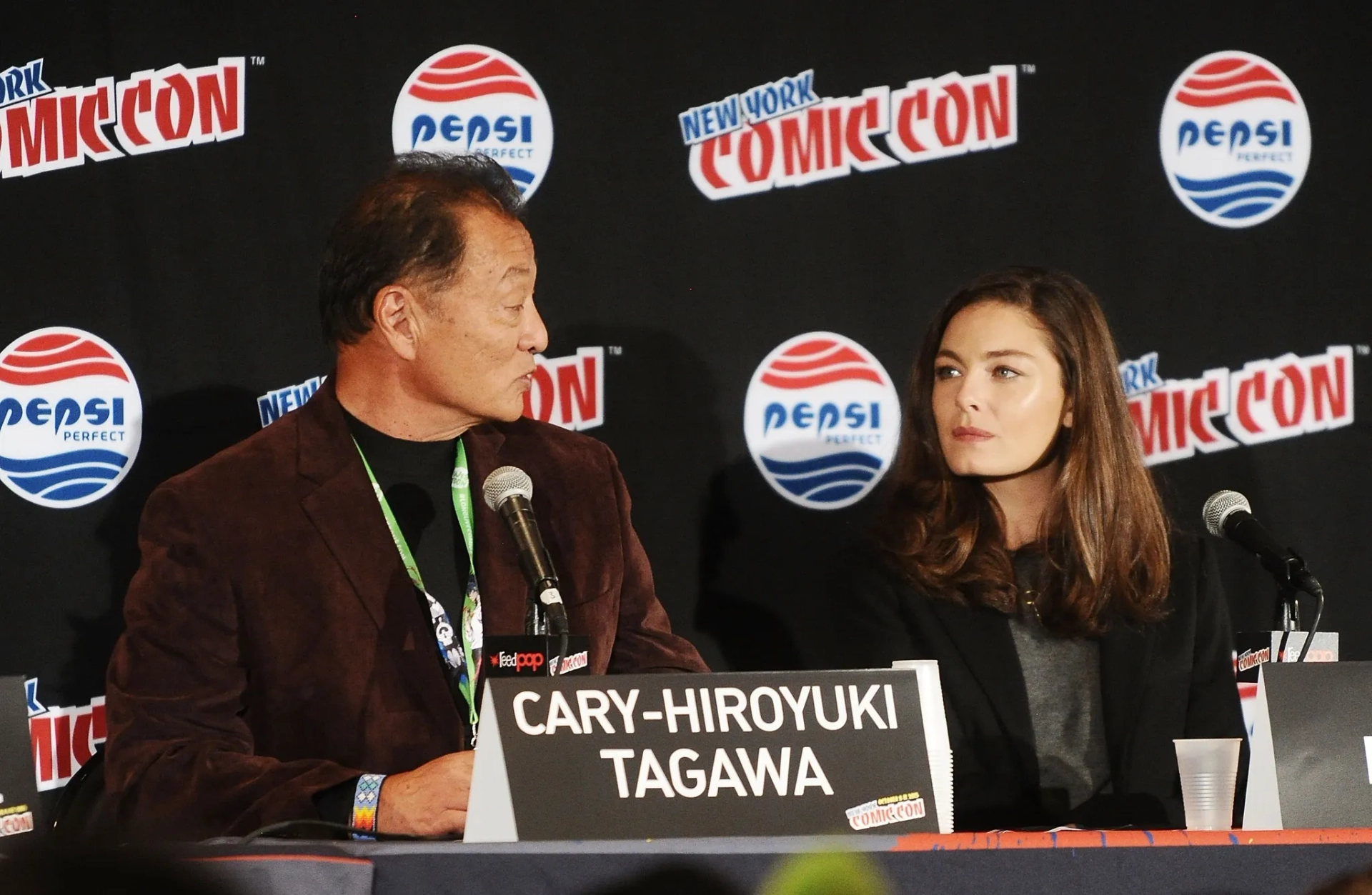 Cary-Hiroyuki Tagawa and Alexa Davalos at an event for The Man in the High Castle (2015)