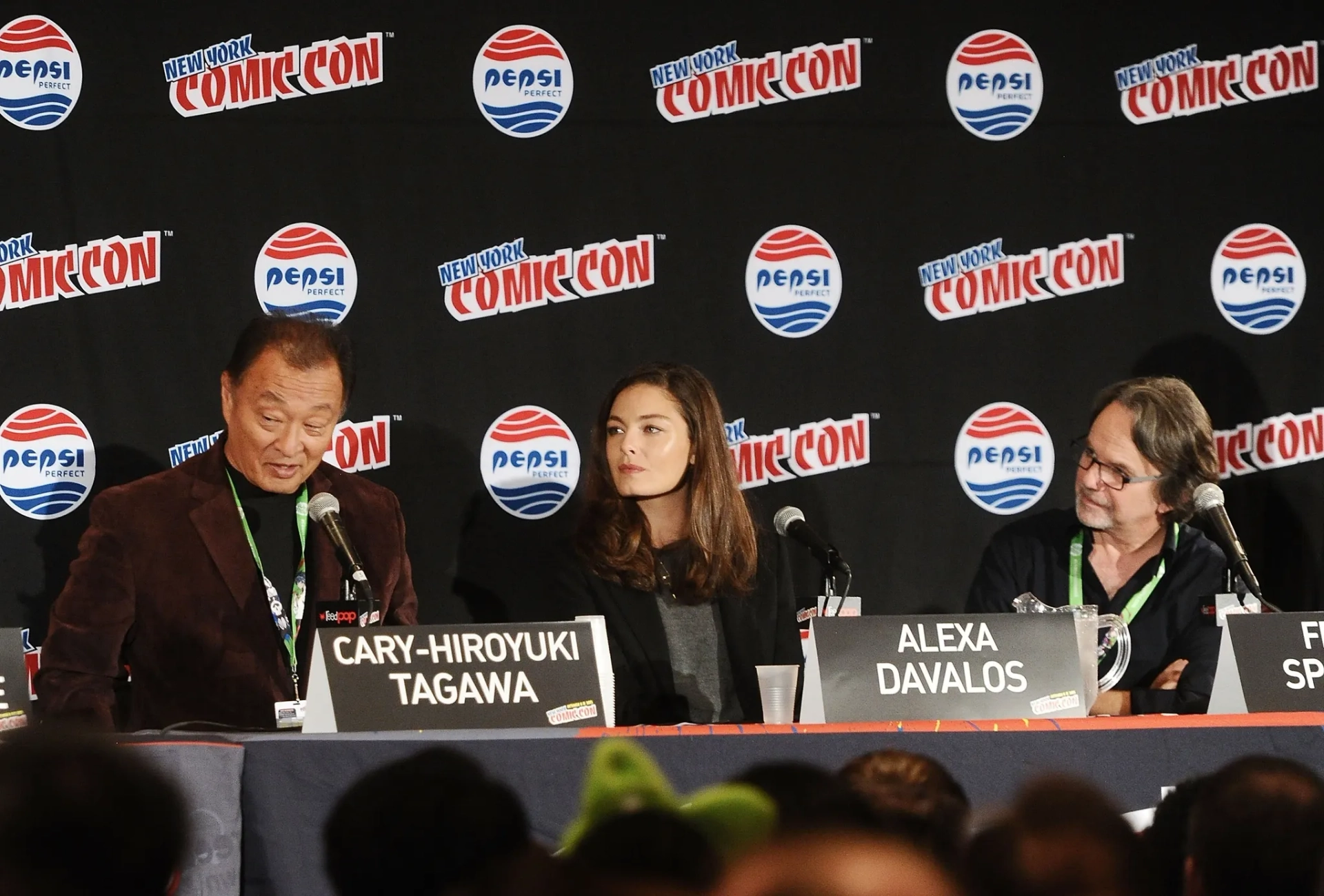 Frank Spotnitz, Cary-Hiroyuki Tagawa, and Alexa Davalos at an event for The Man in the High Castle (2015)