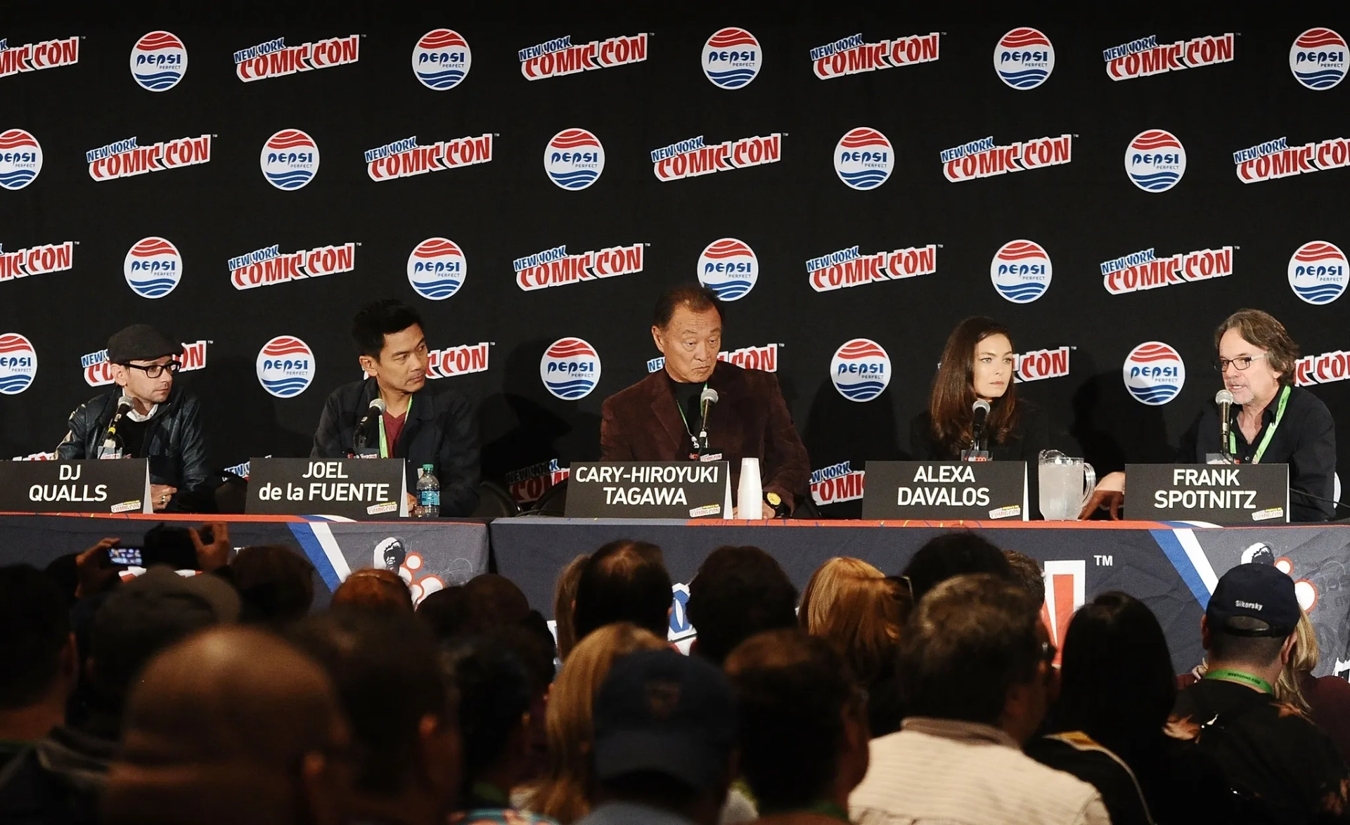 Joel de la Fuente, DJ Qualls, Frank Spotnitz, Cary-Hiroyuki Tagawa, and Alexa Davalos at an event for The Man in the High Castle (2015)