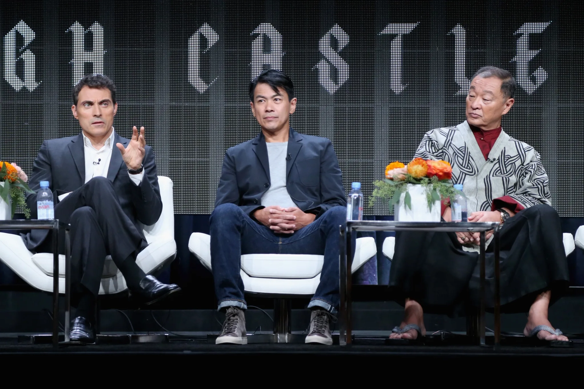 Rufus Sewell, Joel de la Fuente, and Cary-Hiroyuki Tagawa at an event for The Man in the High Castle (2015)