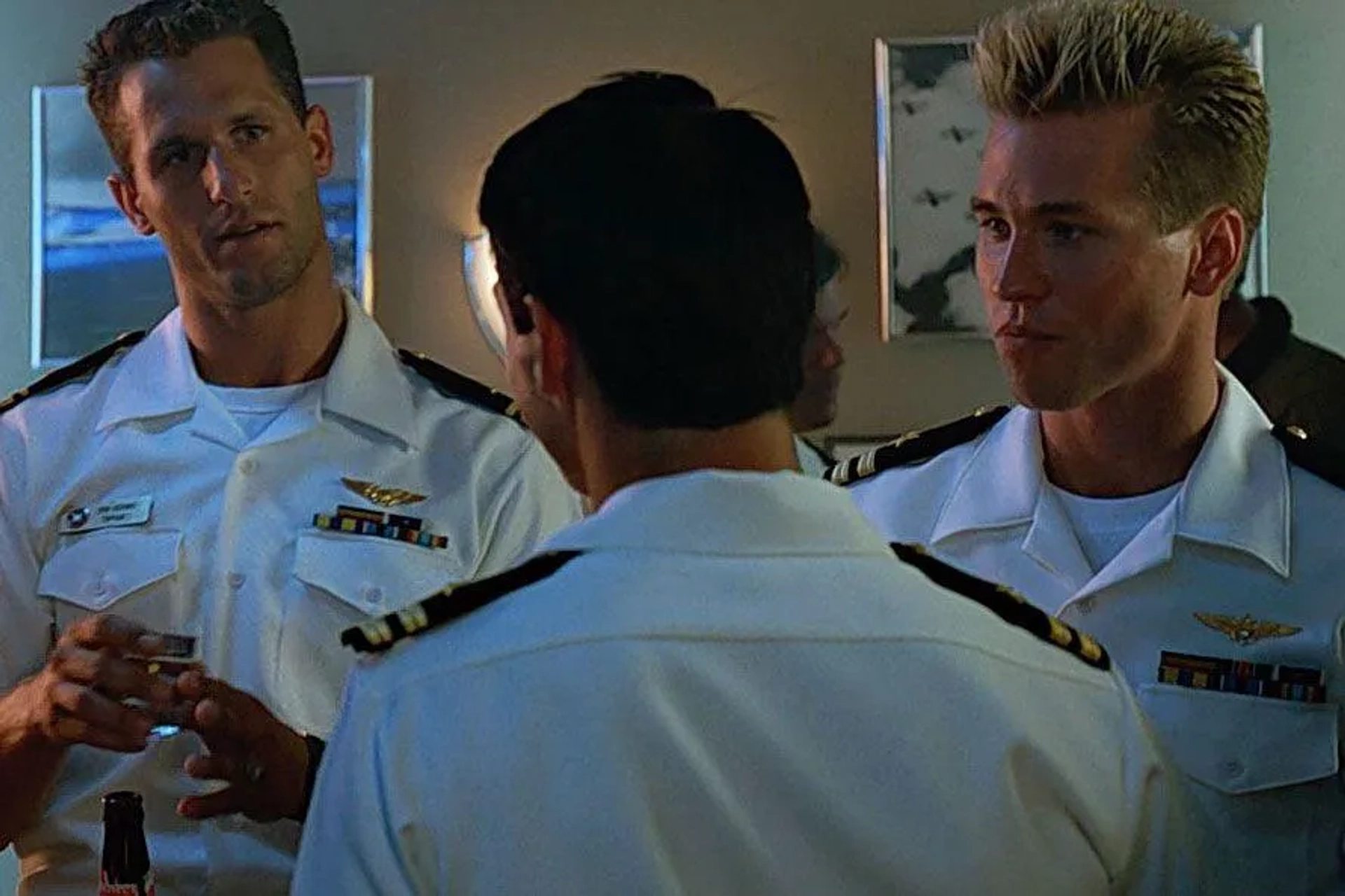 Tom Cruise, Val Kilmer, and Rick Rossovich in Top Gun (1986)