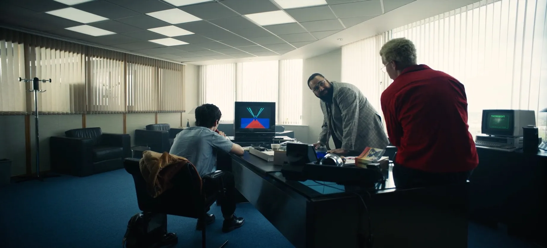 Will Poulter, Asim Chaudhry, and Fionn Whitehead in Black Mirror: Bandersnatch (2018)