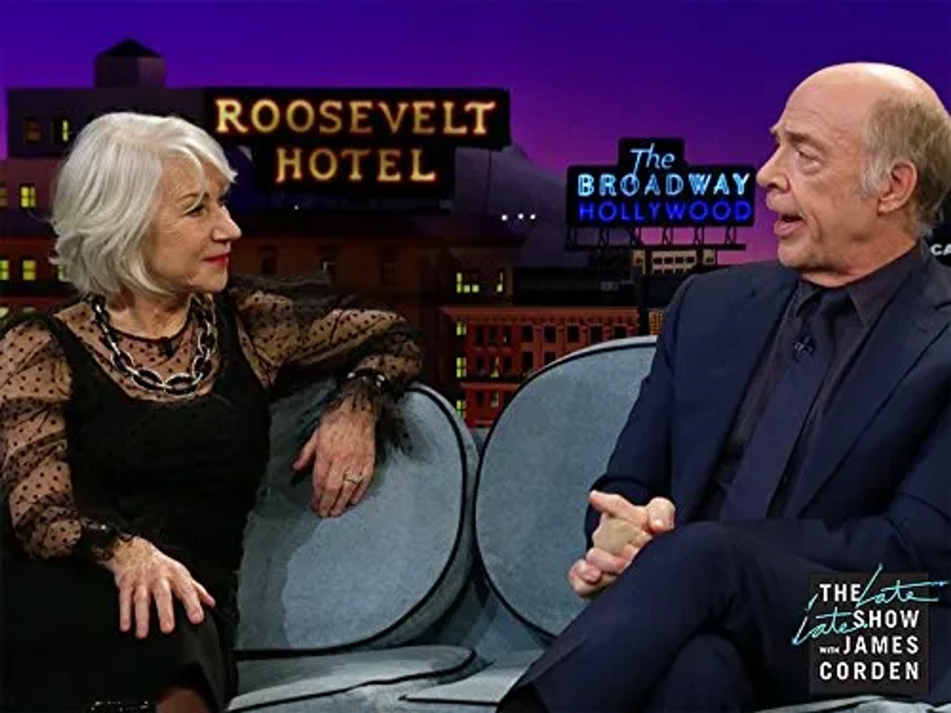 Helen Mirren and J.K. Simmons in The Late Late Show with James Corden (2015)