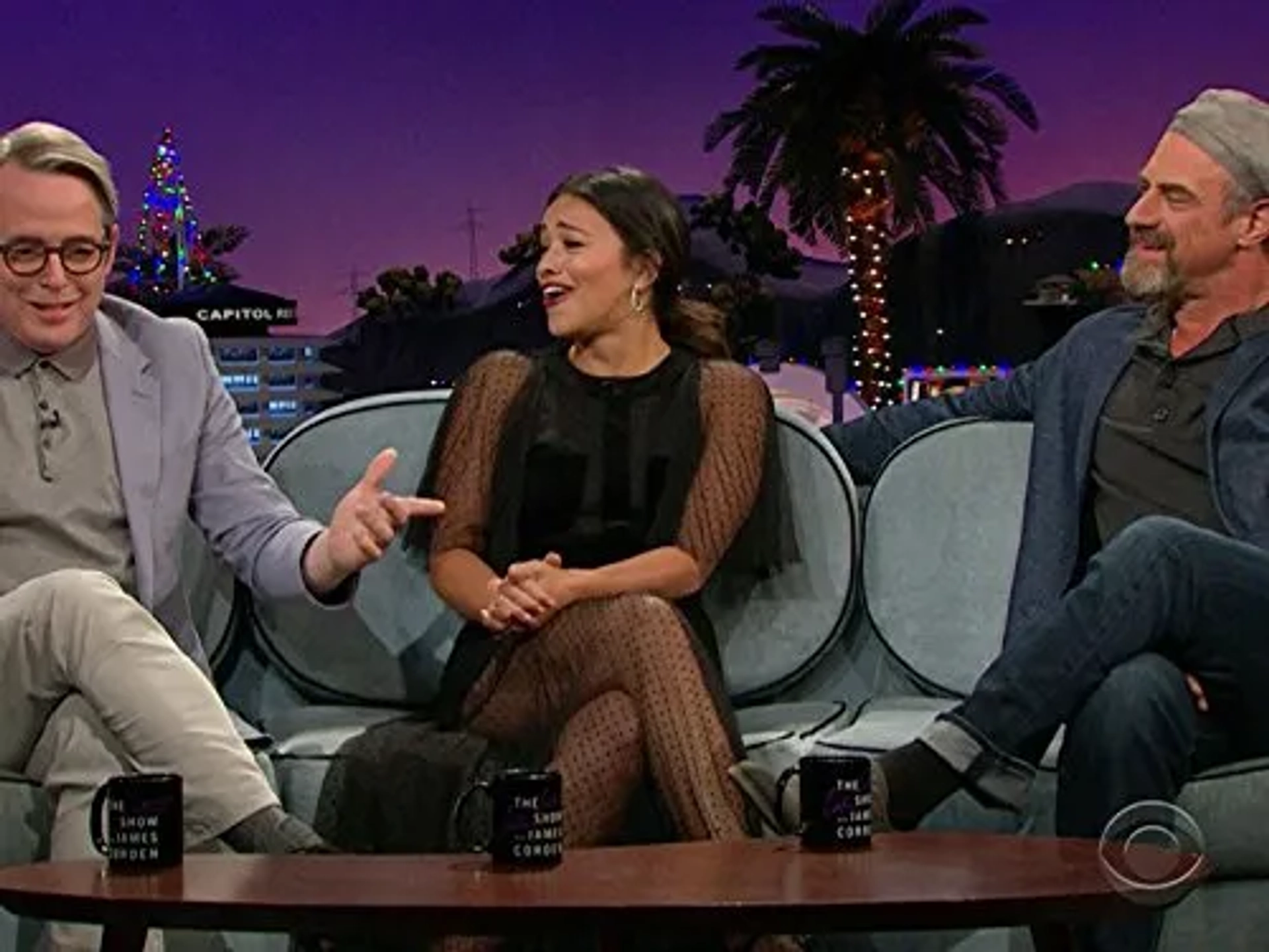 Matthew Broderick, Christopher Meloni, and Gina Rodriguez in The Late Late Show with James Corden (2015)