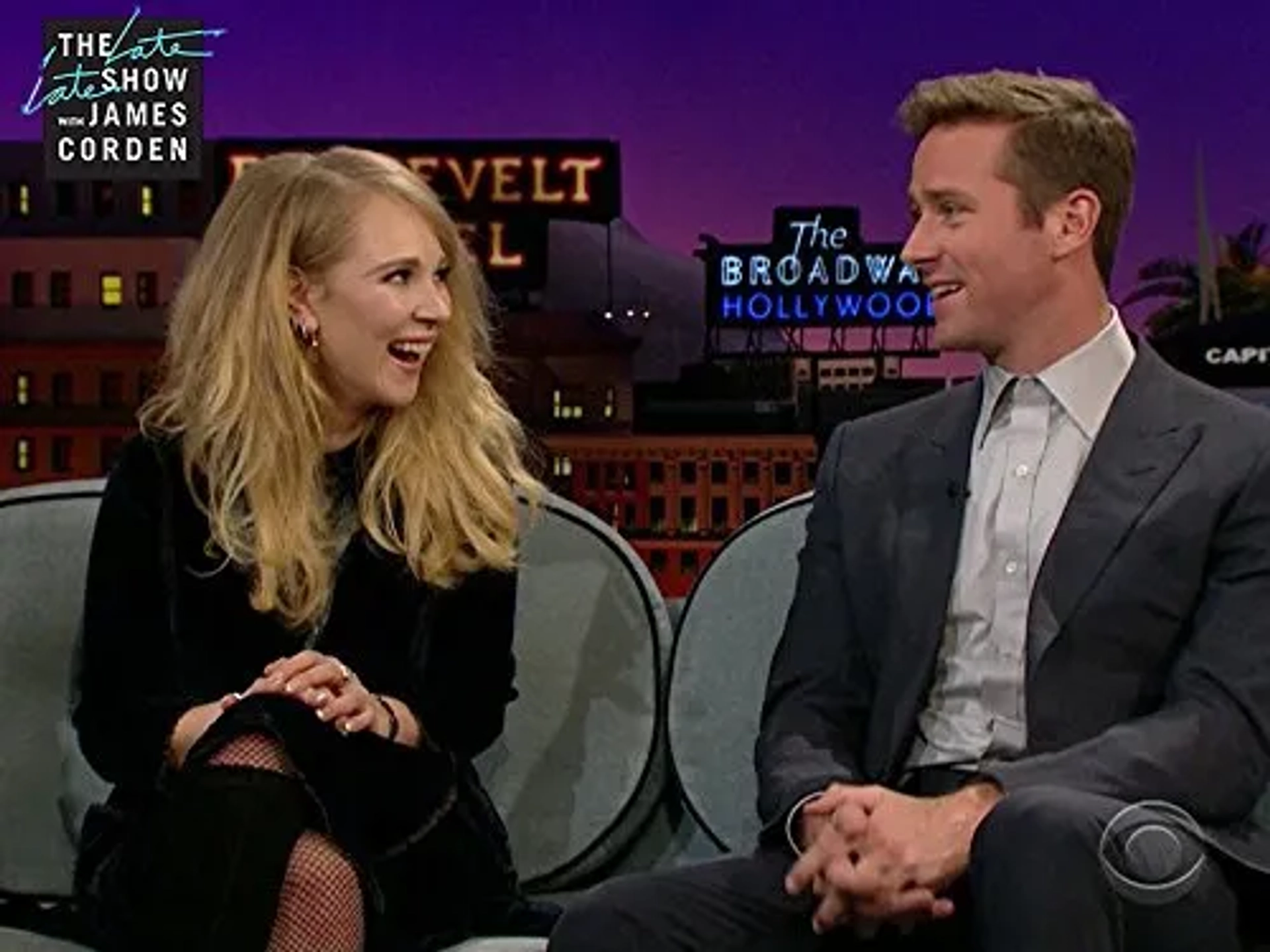 Juno Temple and Armie Hammer in The Late Late Show with James Corden (2015)