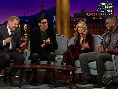 Jeff Goldblum, James Corden, Elizabeth Gillies, and Jay Pharoah in The Late Late Show with James Corden (2015)