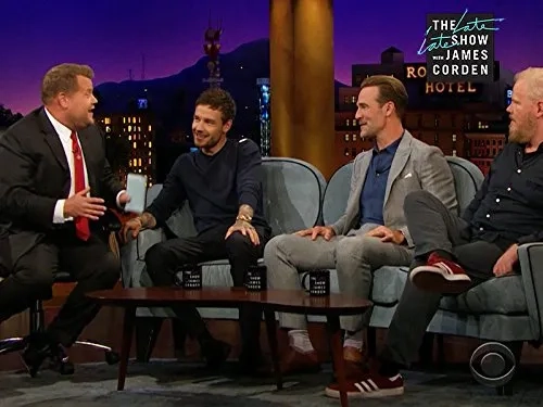 James Van Der Beek, James Corden, Jim Gaffigan, and Liam Payne in The Late Late Show with James Corden (2015)