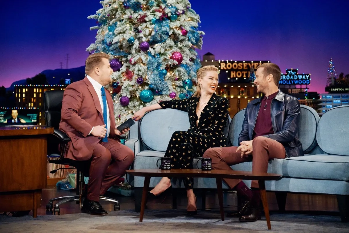 James Corden, Amber Heard, and Armie Hammer in The Late Late Show with James Corden (2015)