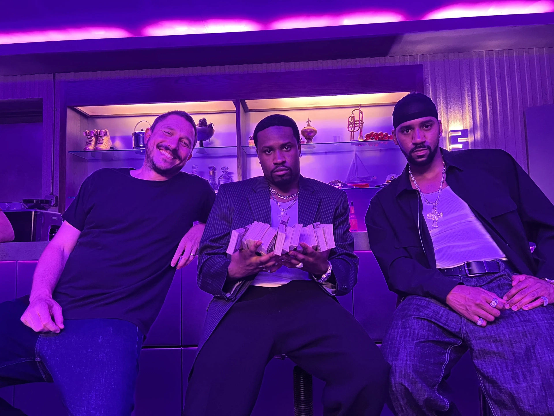 Matthew Ross, Shameik Moore and Siddiq Saunderson on set for WU-TANG: AMERICAN SAGA.