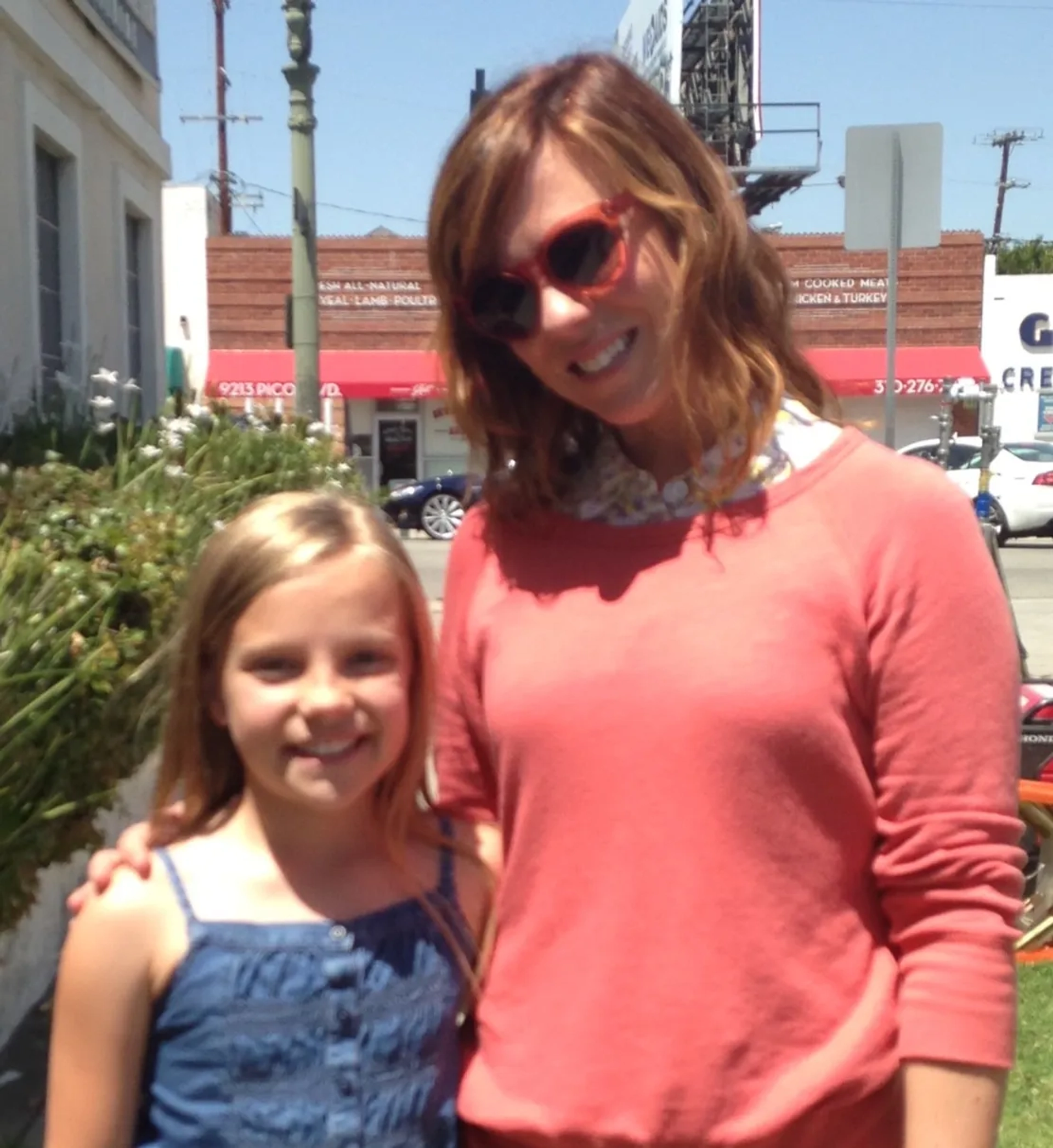 Meg on set with Actress Sarah Burns.