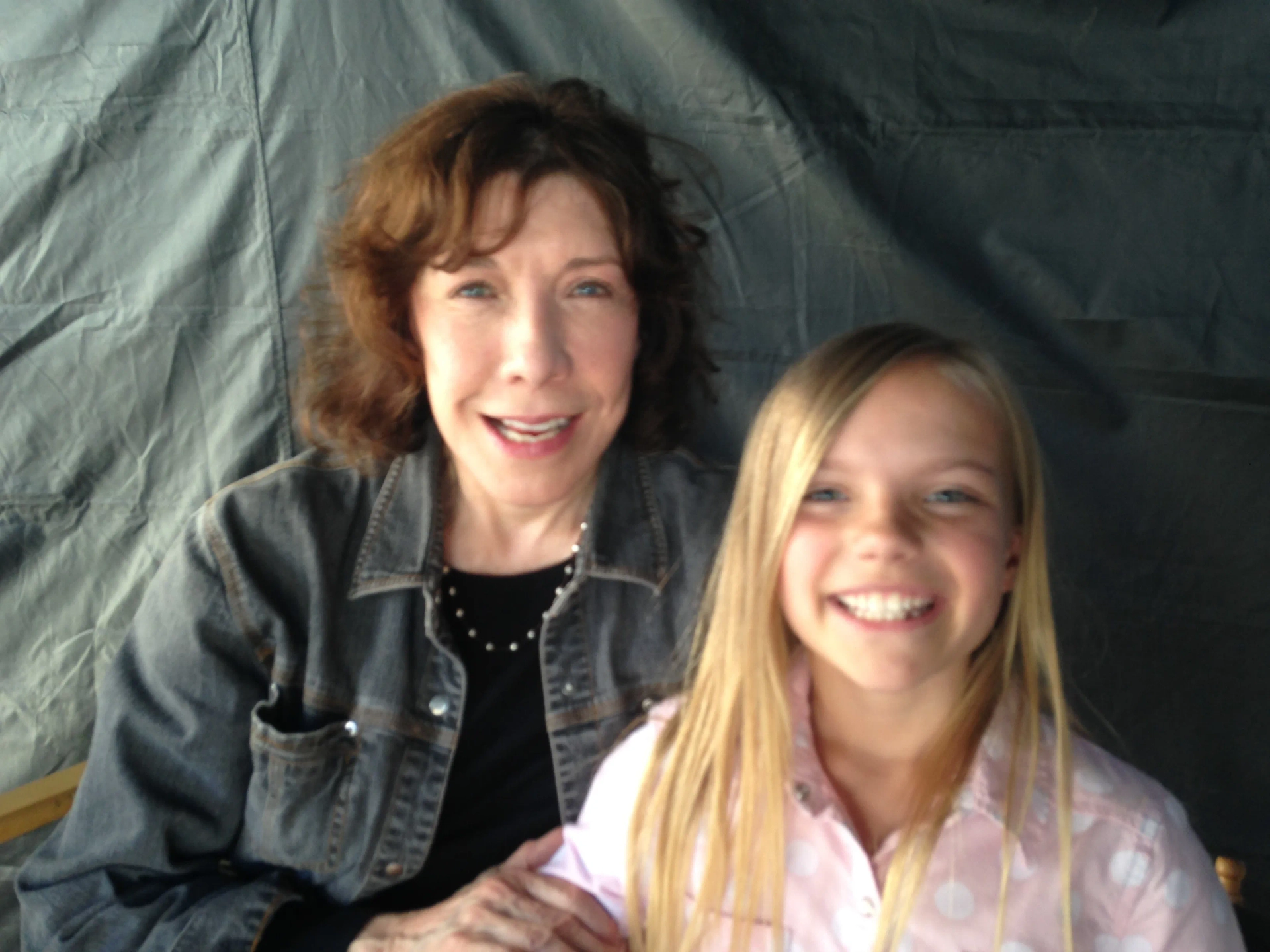 Meg on set with Lily Tomlin.