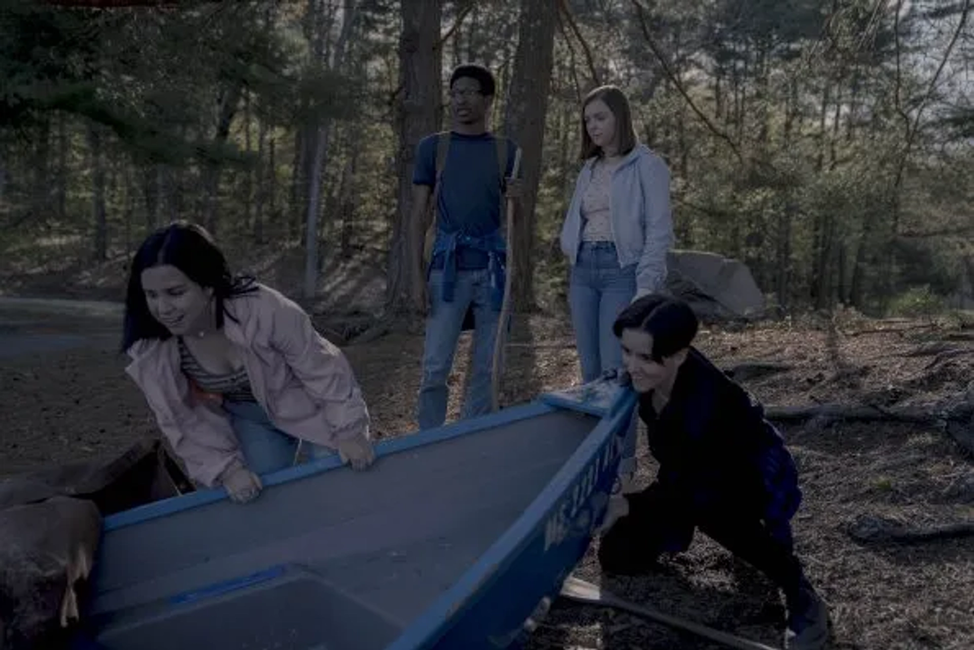 Tenea Intriago with Elsie Fisher, Skylan Brooks, and Abby Corrigan in Castle Rock: Season Two, Episode 3.