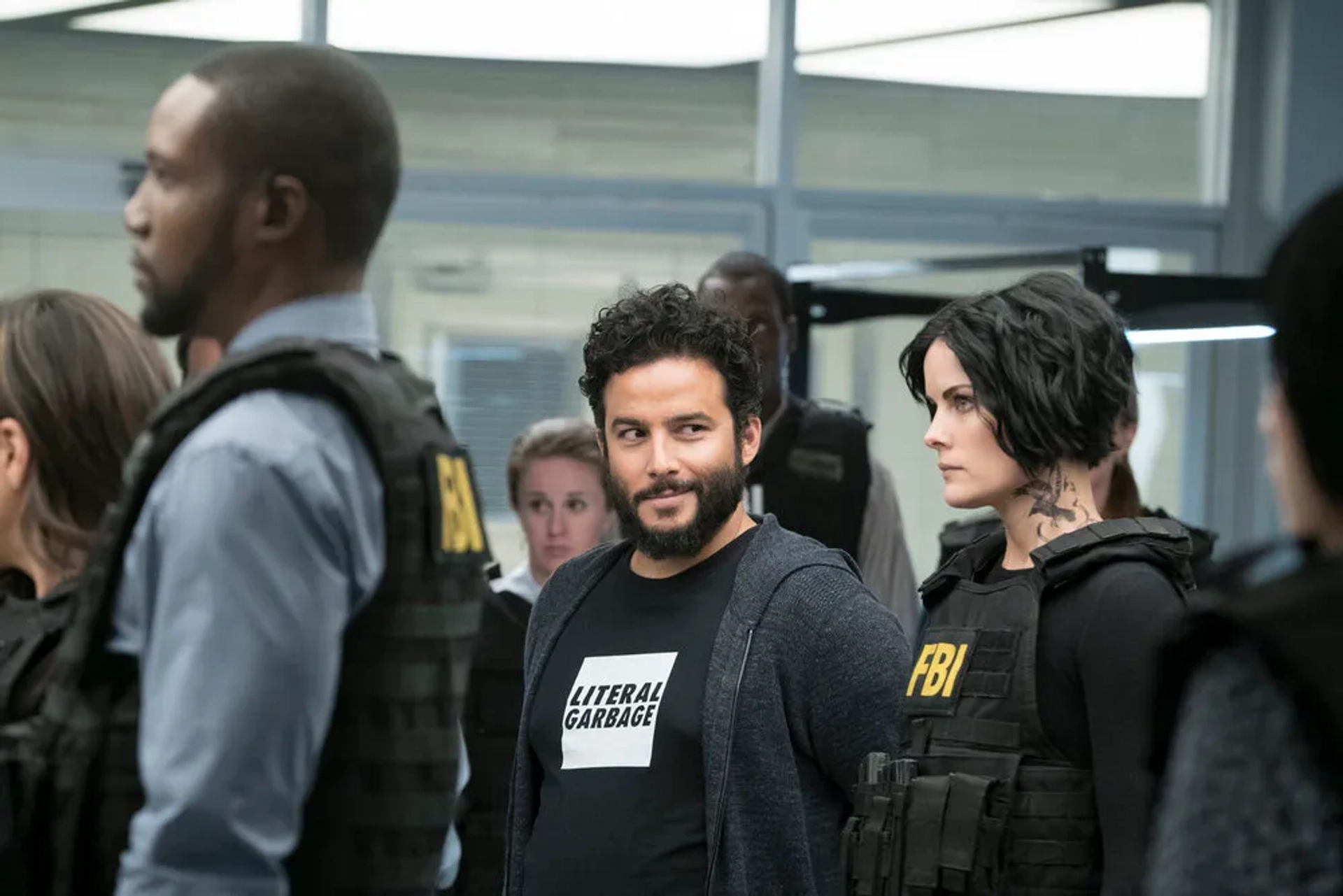 Rob Brown, Ennis Esmer, and Jaimie Alexander in Blindspot (2015)