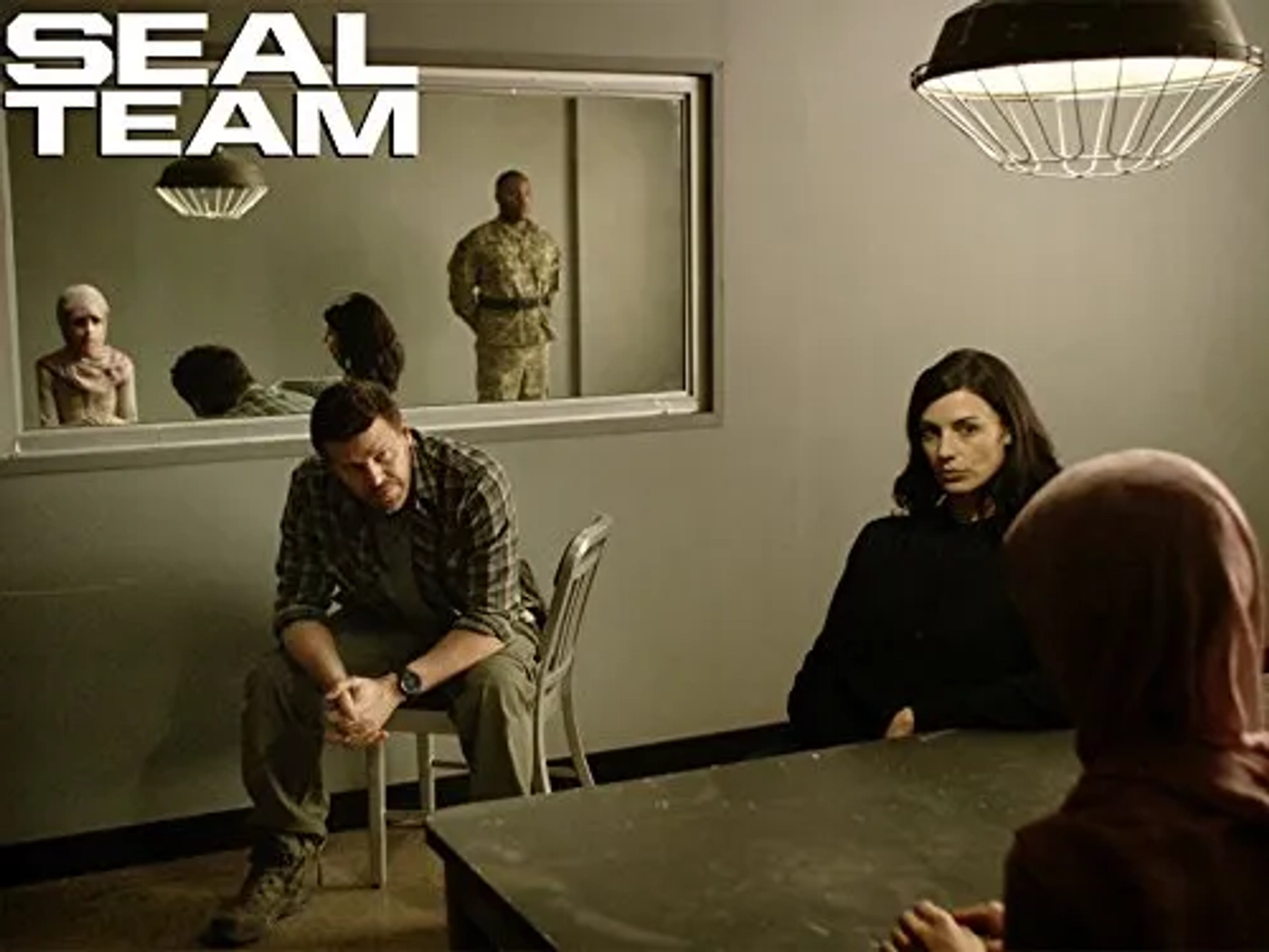 David Boreanaz and Jessica Paré in SEAL Team (2017)