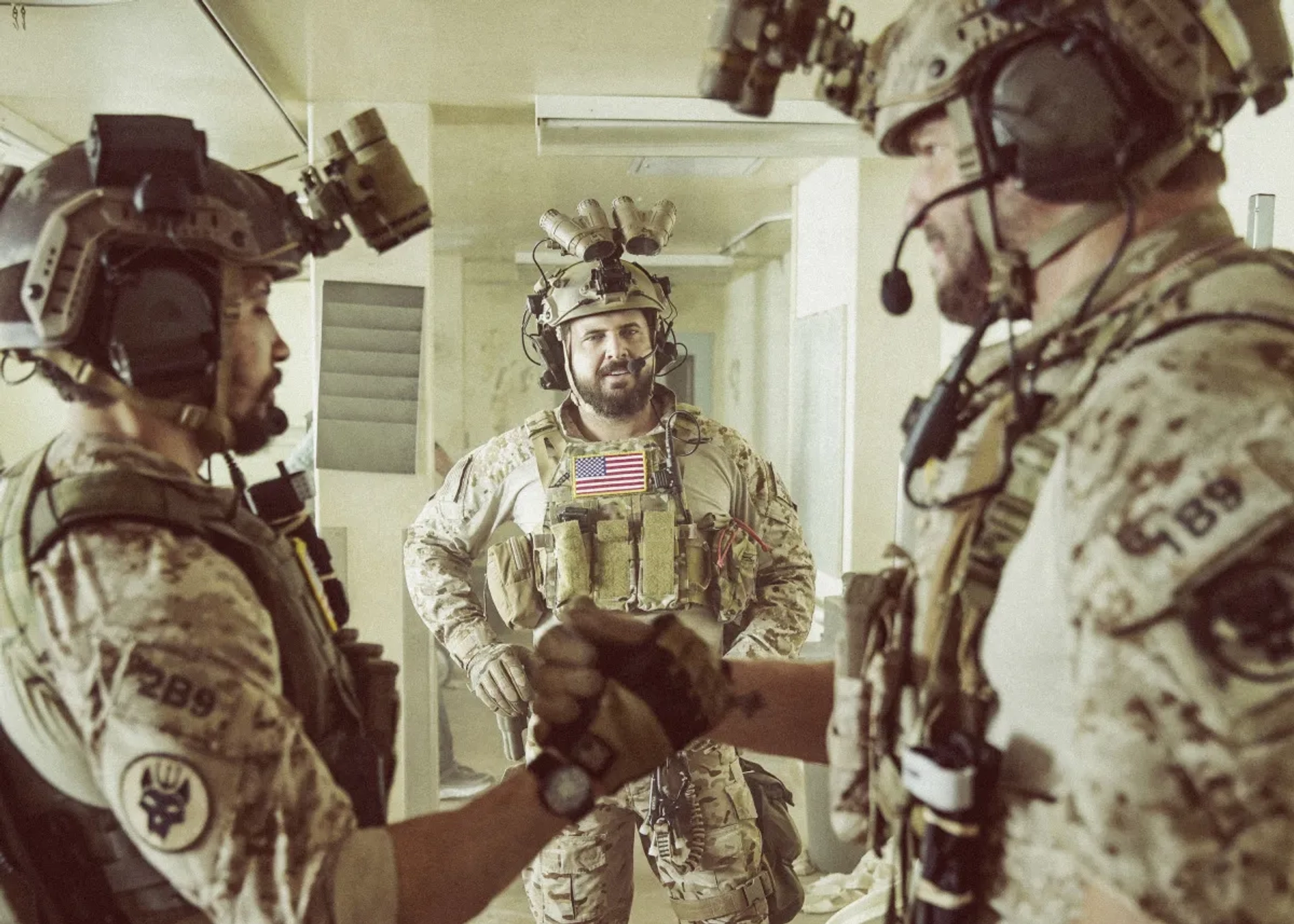 David Boreanaz, Neil Brown Jr., and A.J. Buckley in SEAL Team (2017)