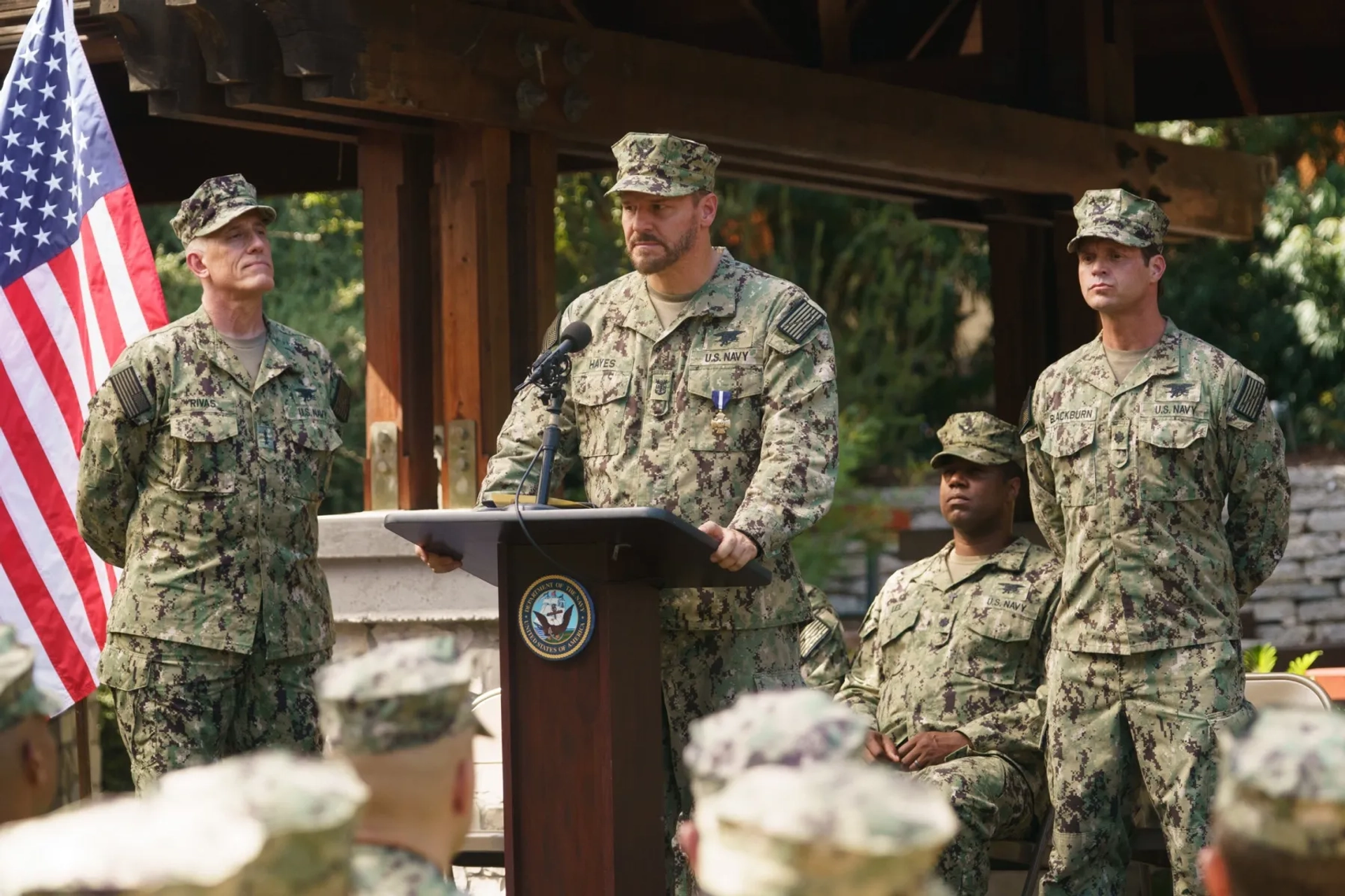 David Boreanaz, Alex Fernandez, and Judd Lormand in SEAL Team: Fair Winds and Following Seas (2022)