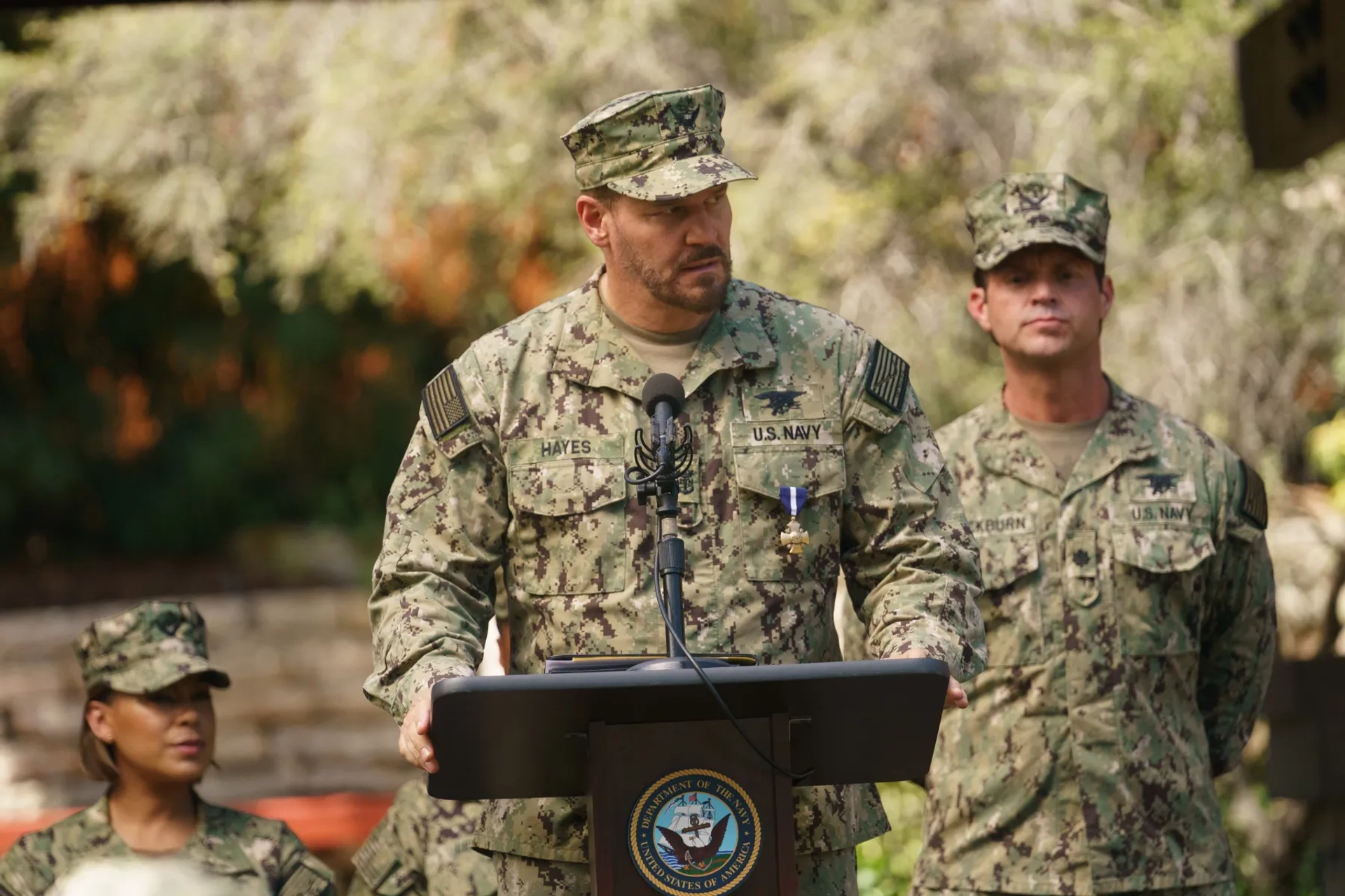 David Boreanaz, Judd Lormand, and Toni Trucks in SEAL Team: Fair Winds and Following Seas (2022)