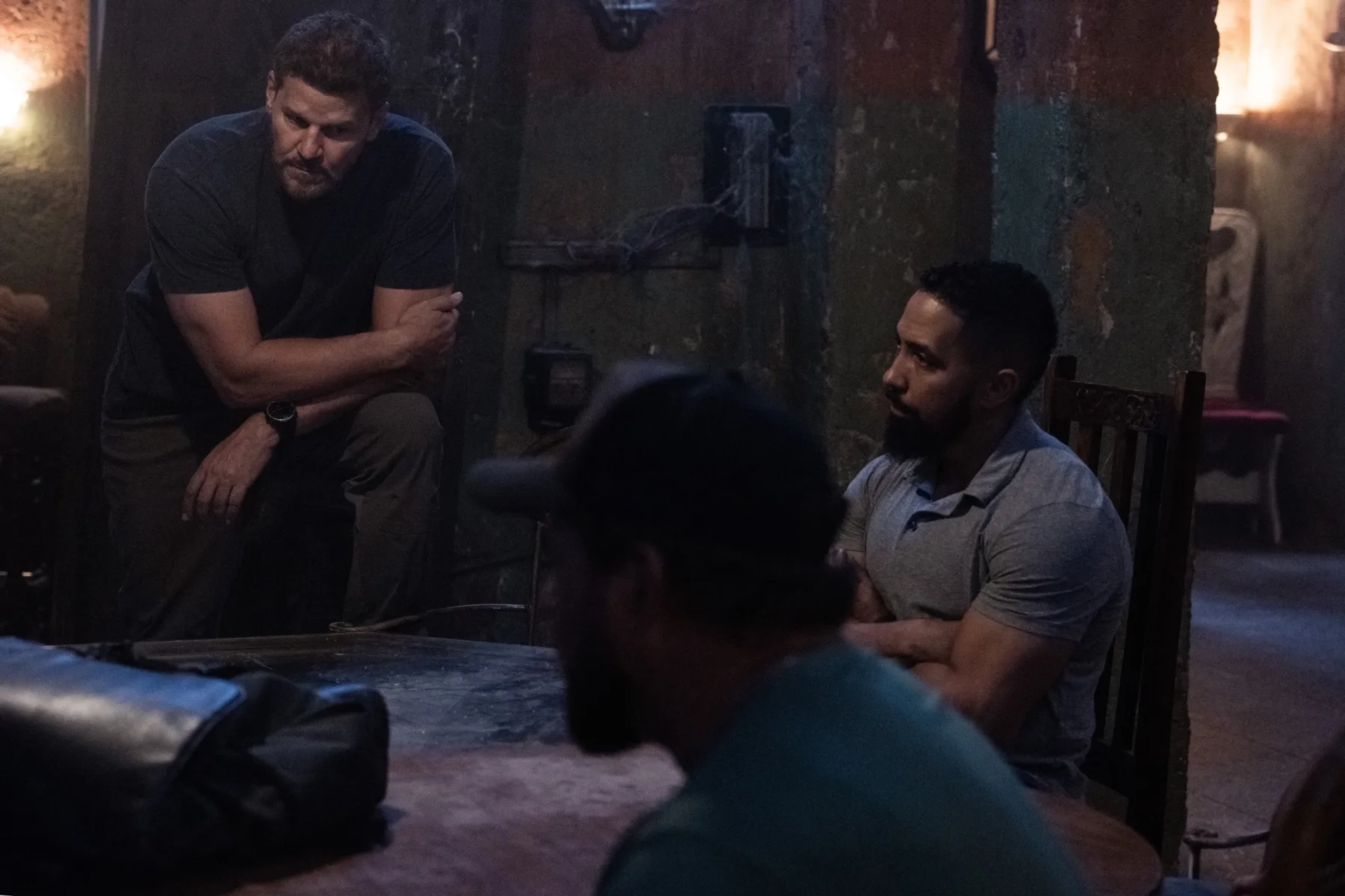 David Boreanaz, Neil Brown Jr., and A.J. Buckley in SEAL Team: Damage Assessment (2022)