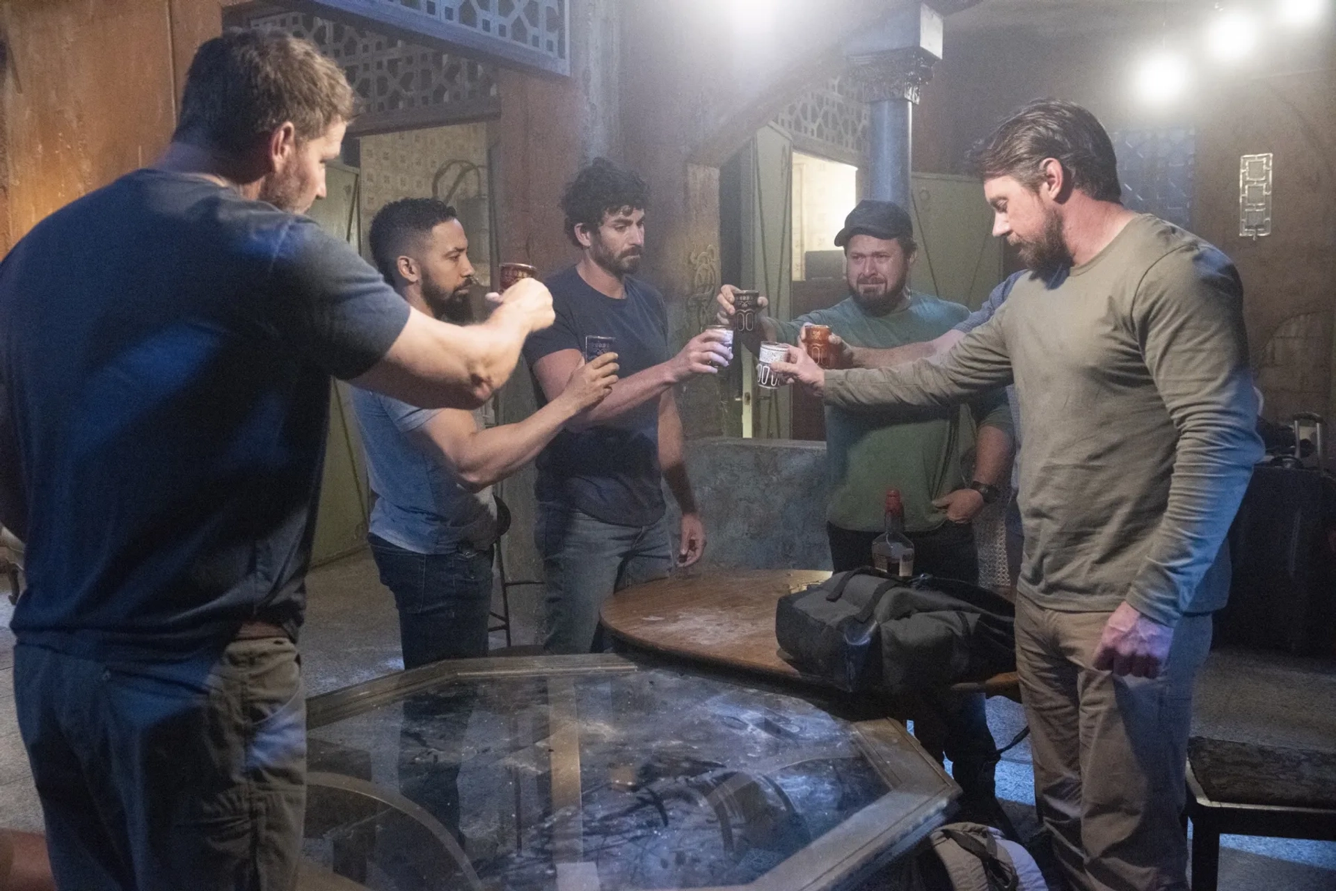 David Boreanaz, Neil Brown Jr., A.J. Buckley, Tyler Grey, and Justin Melnick in SEAL Team: Damage Assessment (2022)