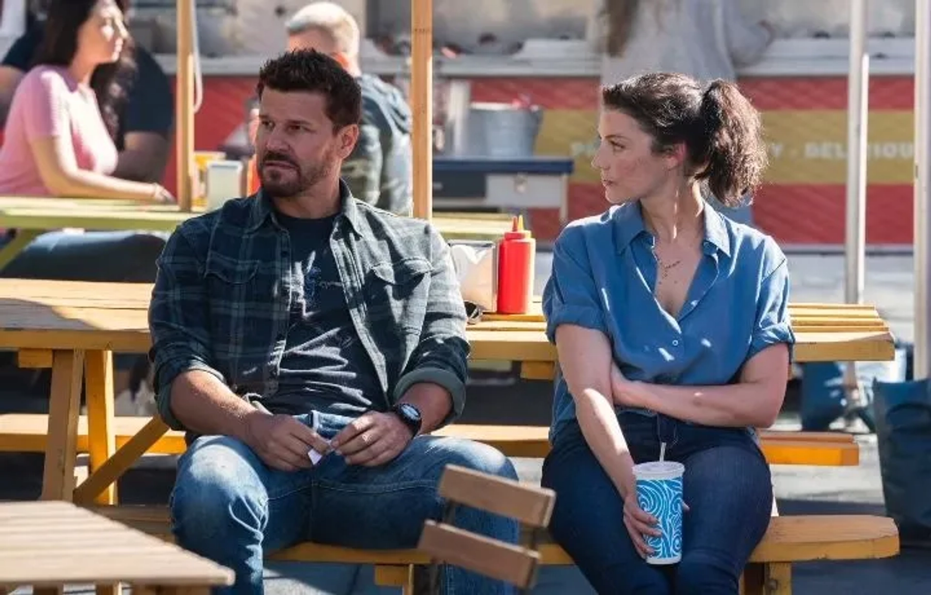 David Boreanaz and Jessica Paré in SEAL Team: Watch Your 6 (2022)