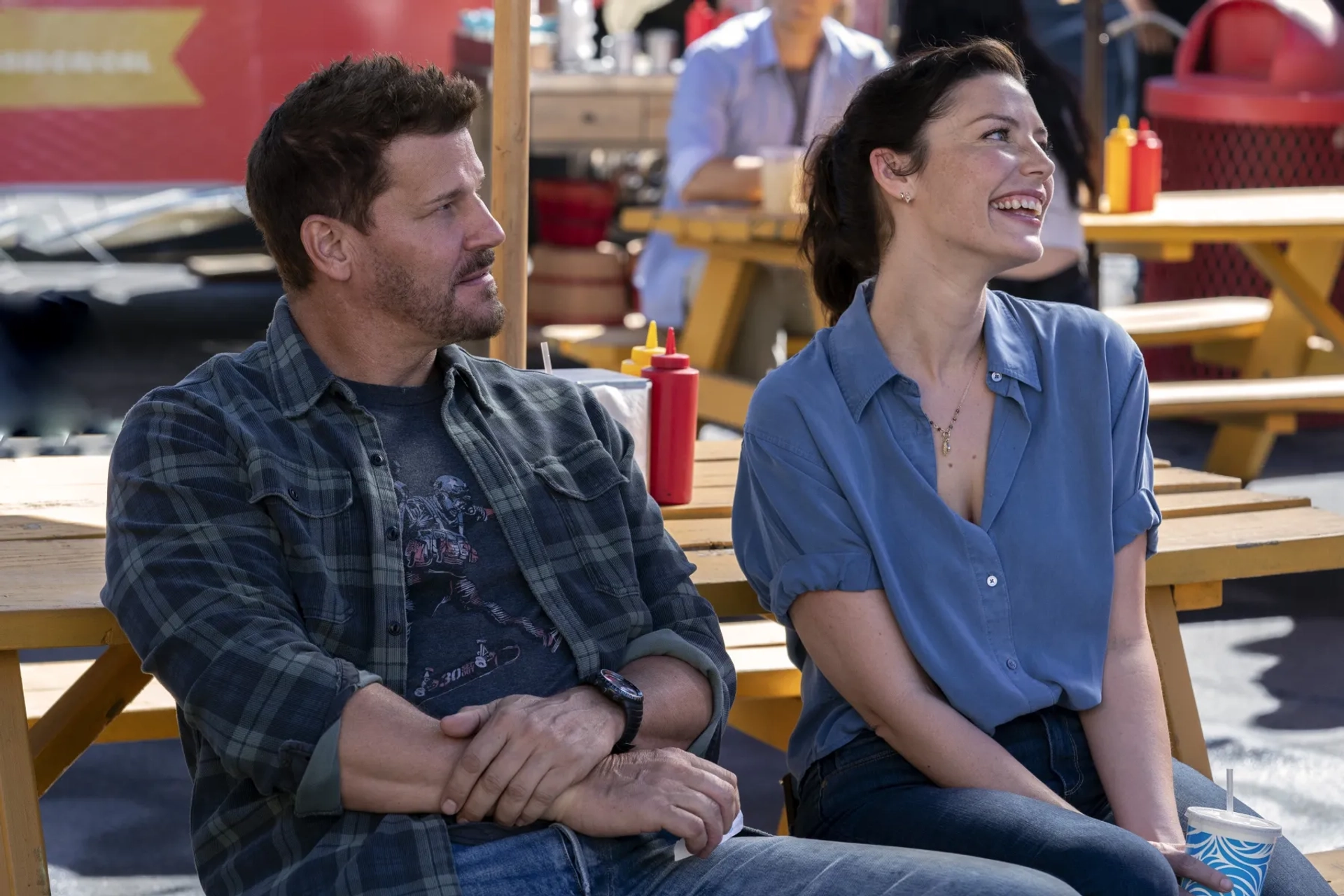 David Boreanaz and Jessica Paré in SEAL Team: Watch Your 6 (2022)