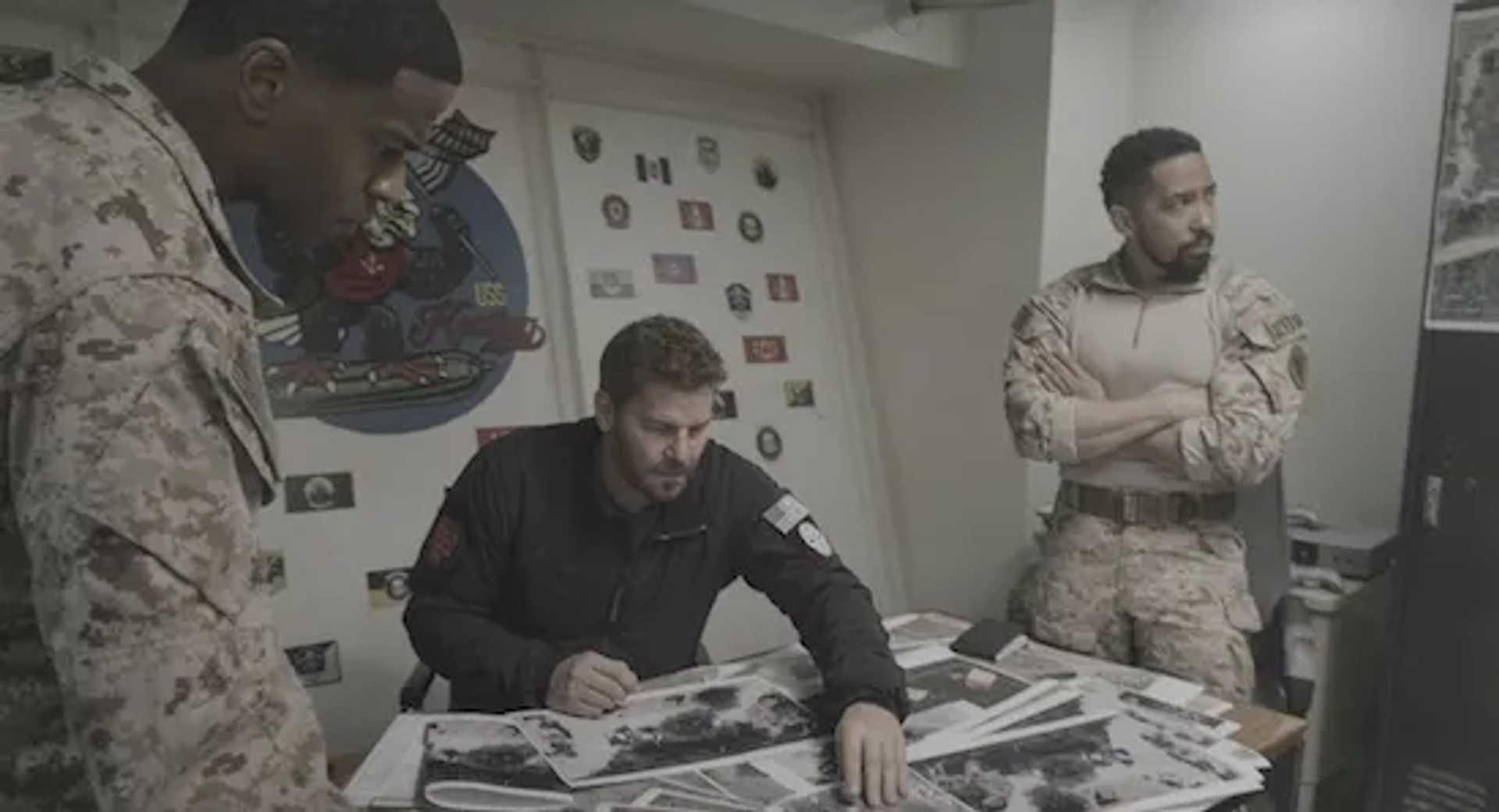 David Boreanaz, Neil Brown Jr., and Mike Wade in SEAL Team: Hollow at the Core (2021)