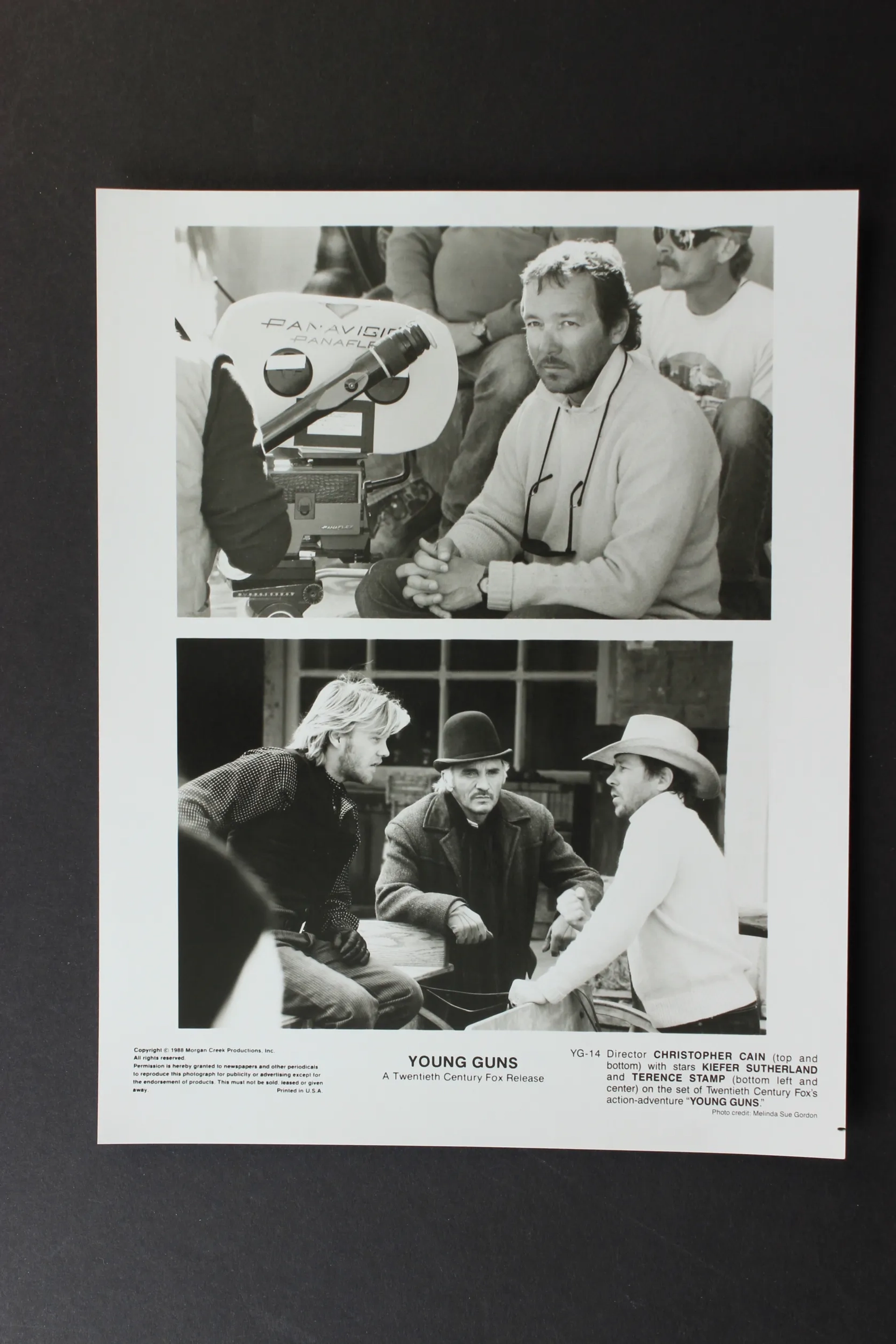 Terence Stamp, Kiefer Sutherland, and Christopher Cain in Young Guns (1988)