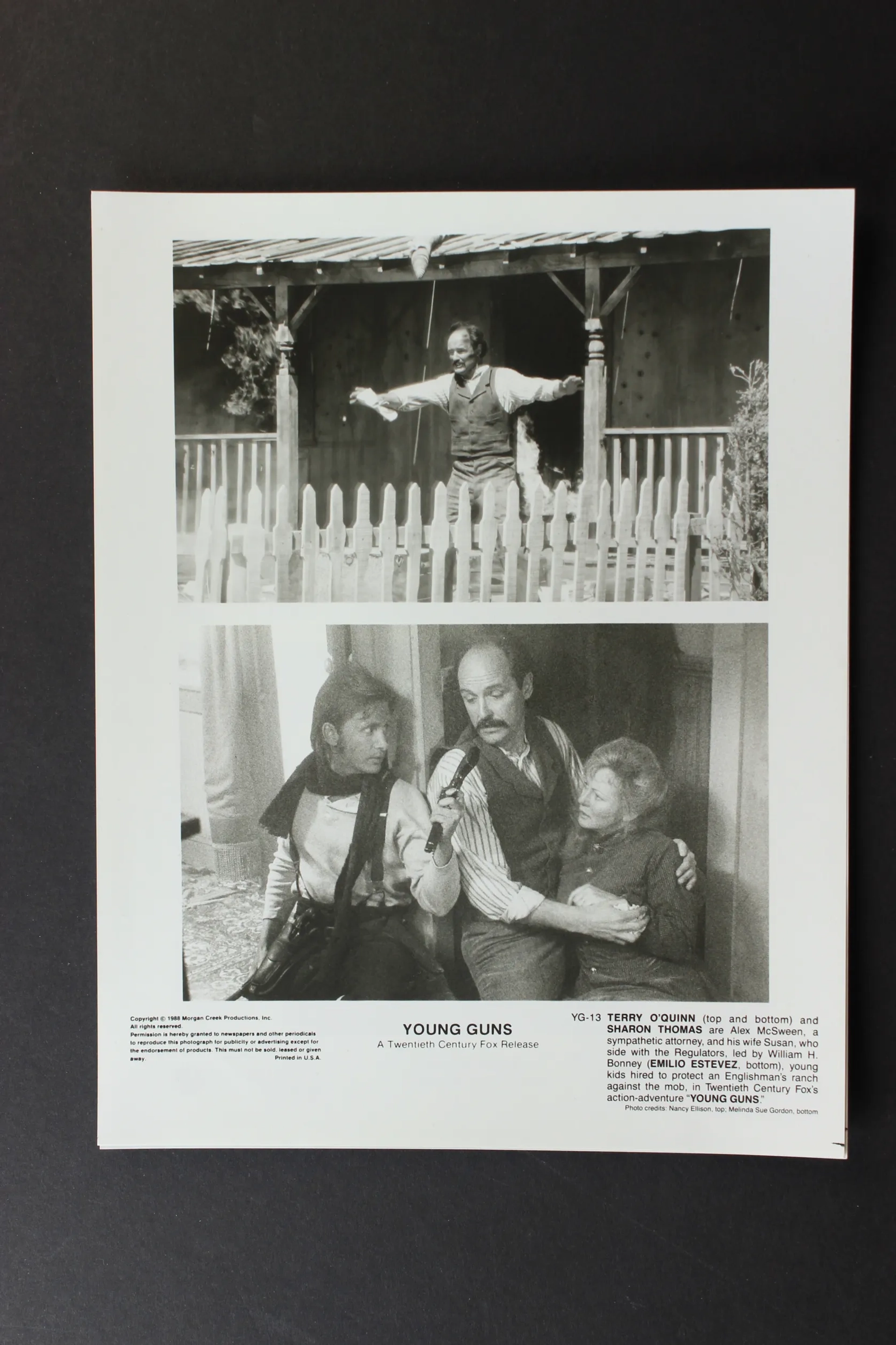 Emilio Estevez, Terry O'Quinn, and Sharon Thomas Cain in Young Guns (1988)