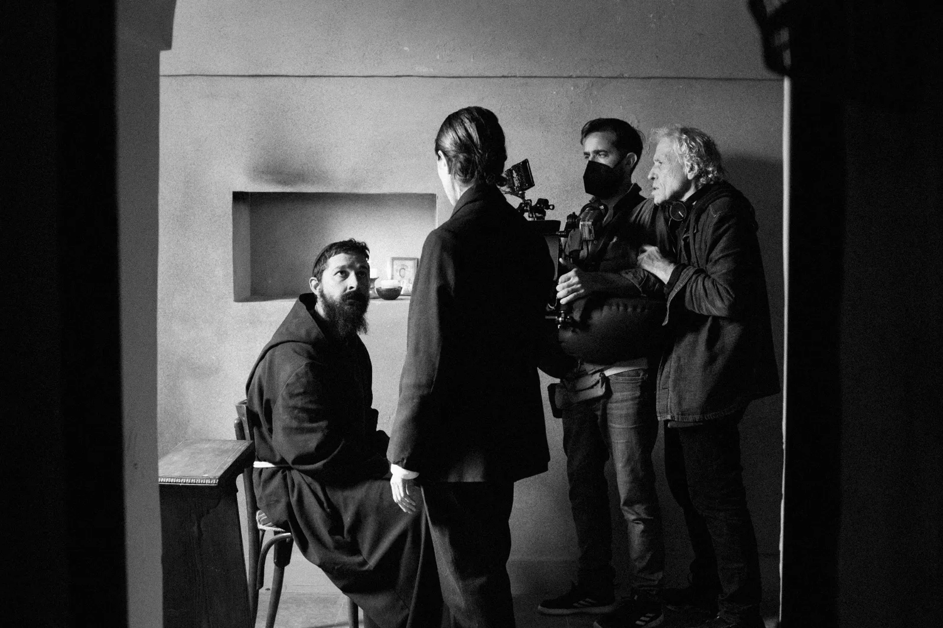 Asia Argento, Abel Ferrara, Shia LaBeouf, and Dario Di Mella in Padre Pio (2022)