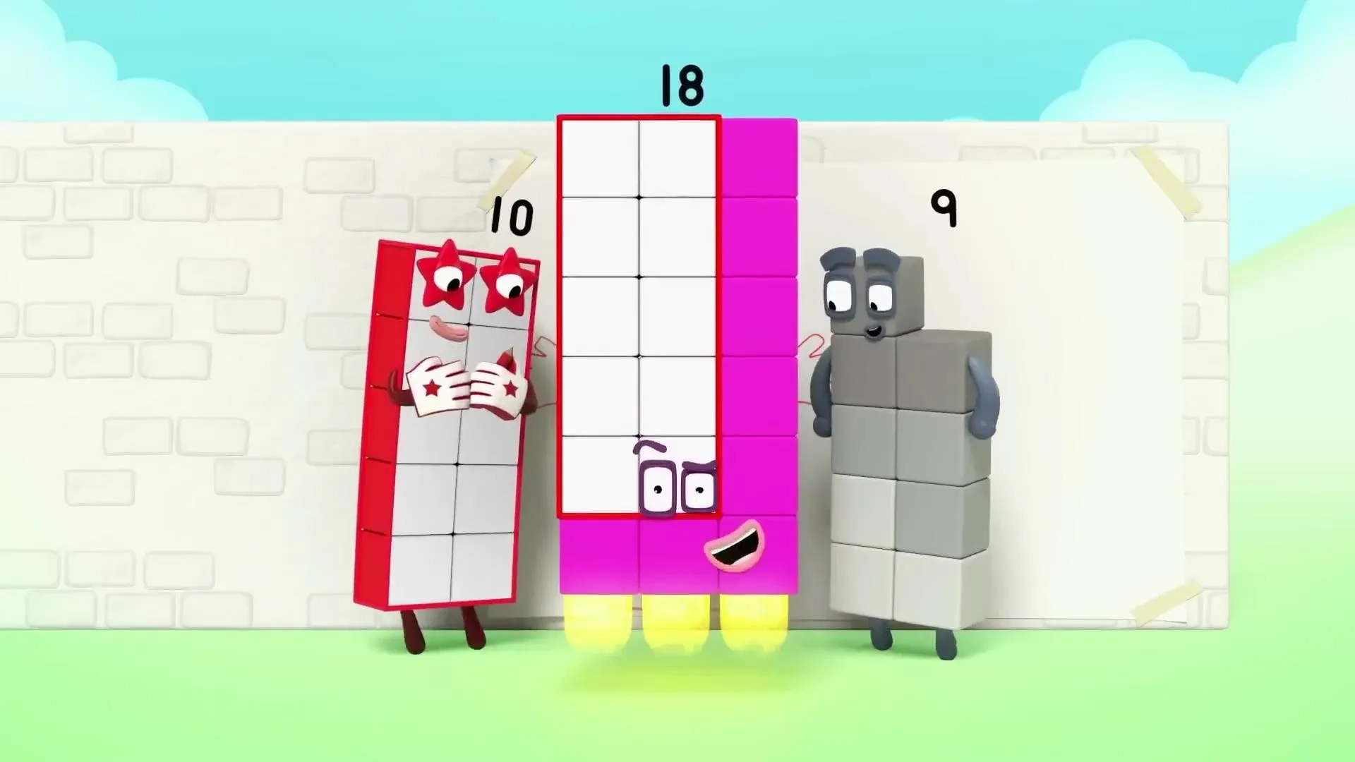 Teresa Gallagher, David Holt, and Rasmus Hardiker in Numberblocks: Nineteen (2019)