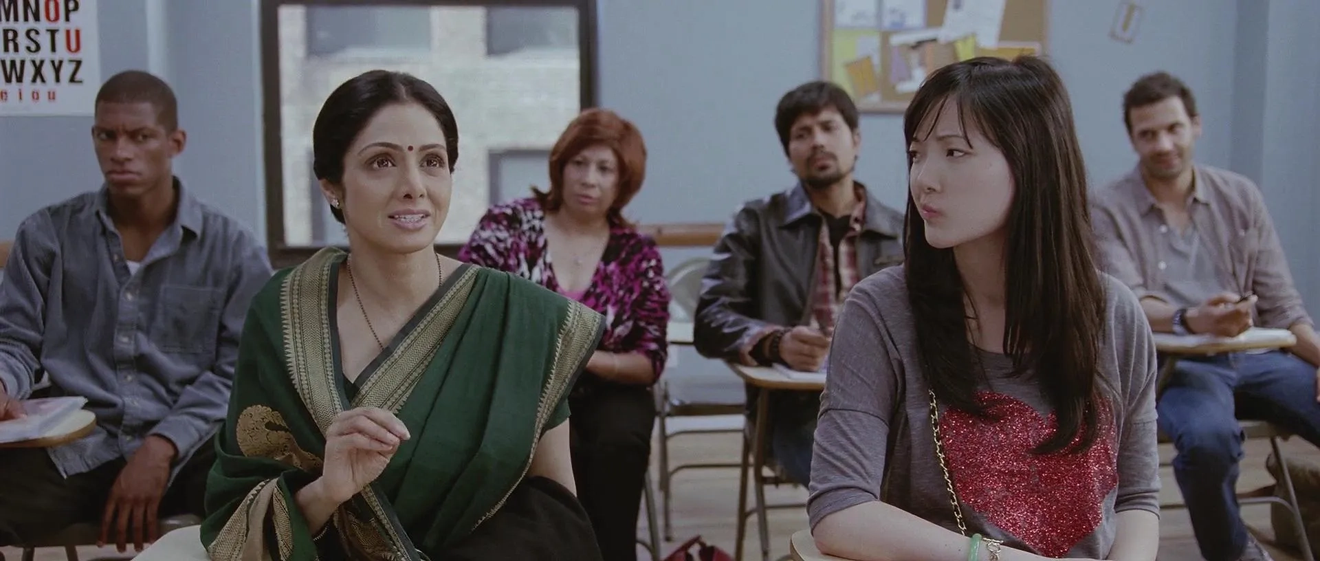 Sridevi, Mehdi Nebbou, Ruth Aguilar, Sumeet Vyas, Damian Thompson, and Maria Romano in English Vinglish (2012)