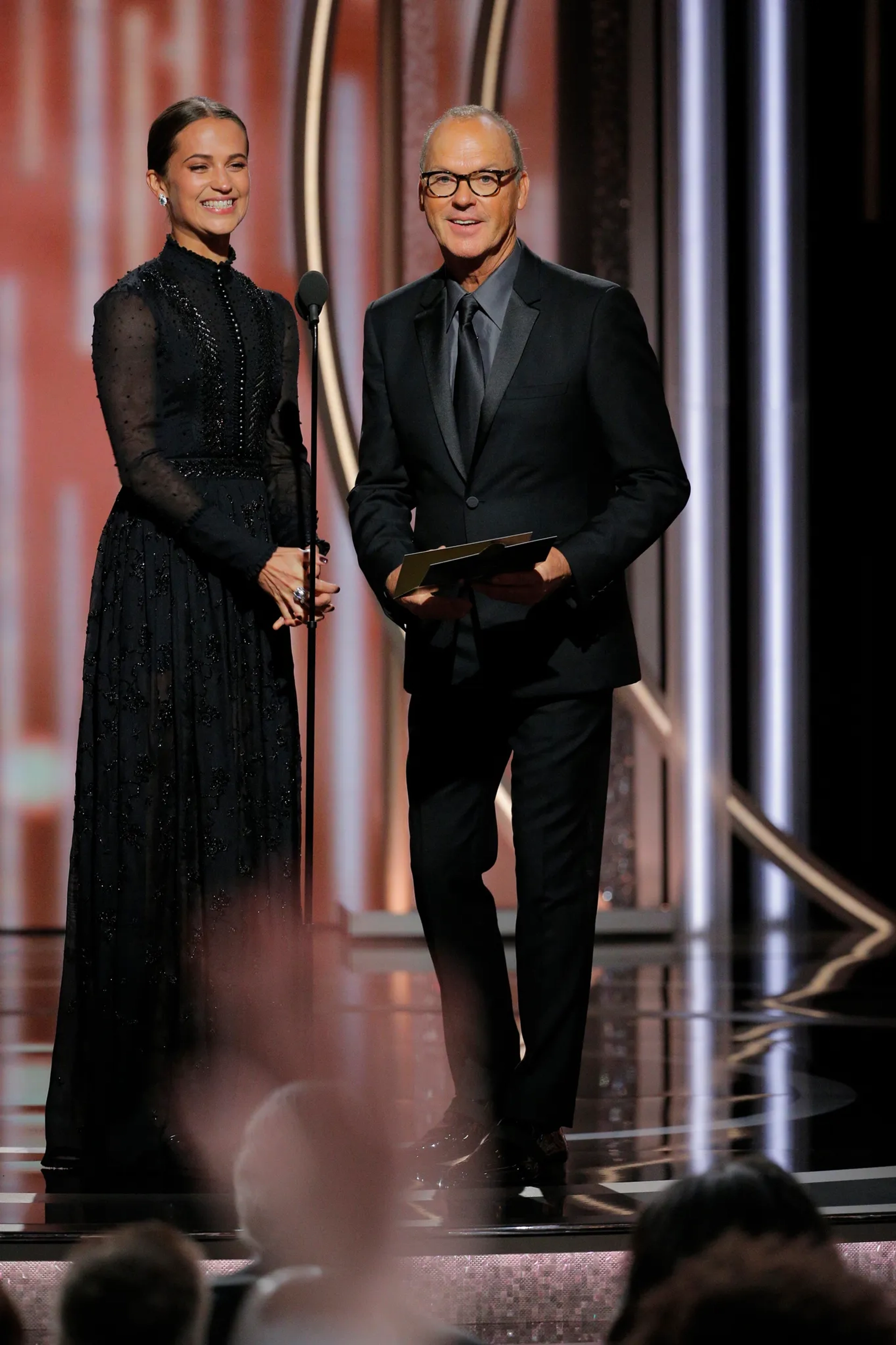 Michael Keaton and Alicia Vikander at an event for 75th Golden Globe Awards (2018)