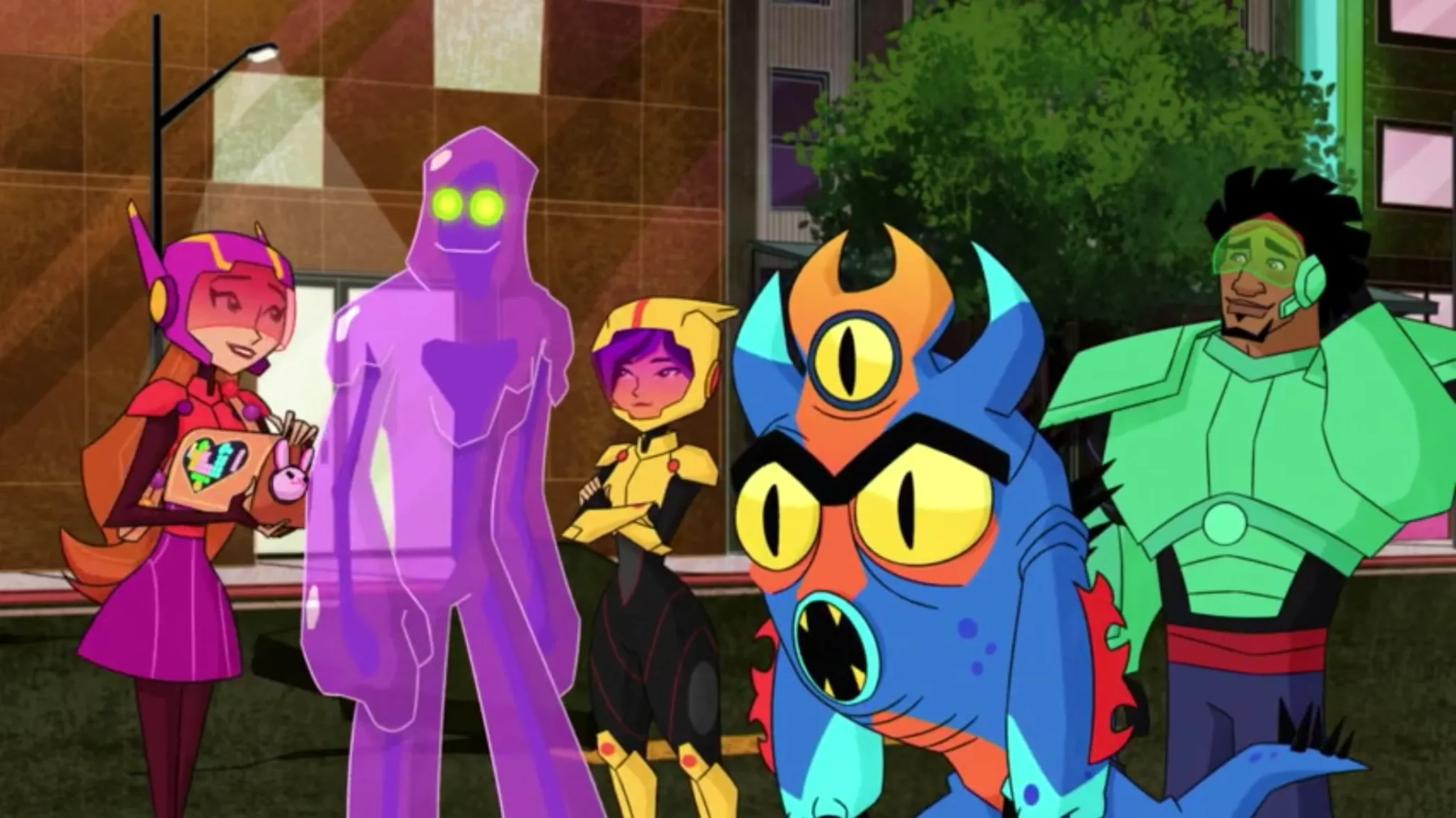 Andy Richter, Khary Payton, Genesis Rodriguez, and Jamie Chung in Big Hero 6: The Series: Nega-Globby (2019)