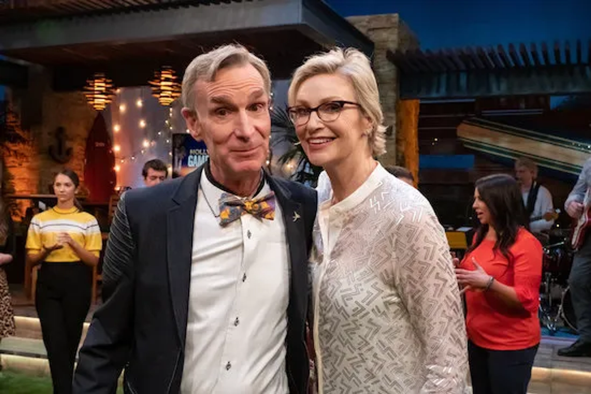 Jane Lynch and Bill Nye in Hollywood Game Night: Bill Nye the Game Night Guy (2020)