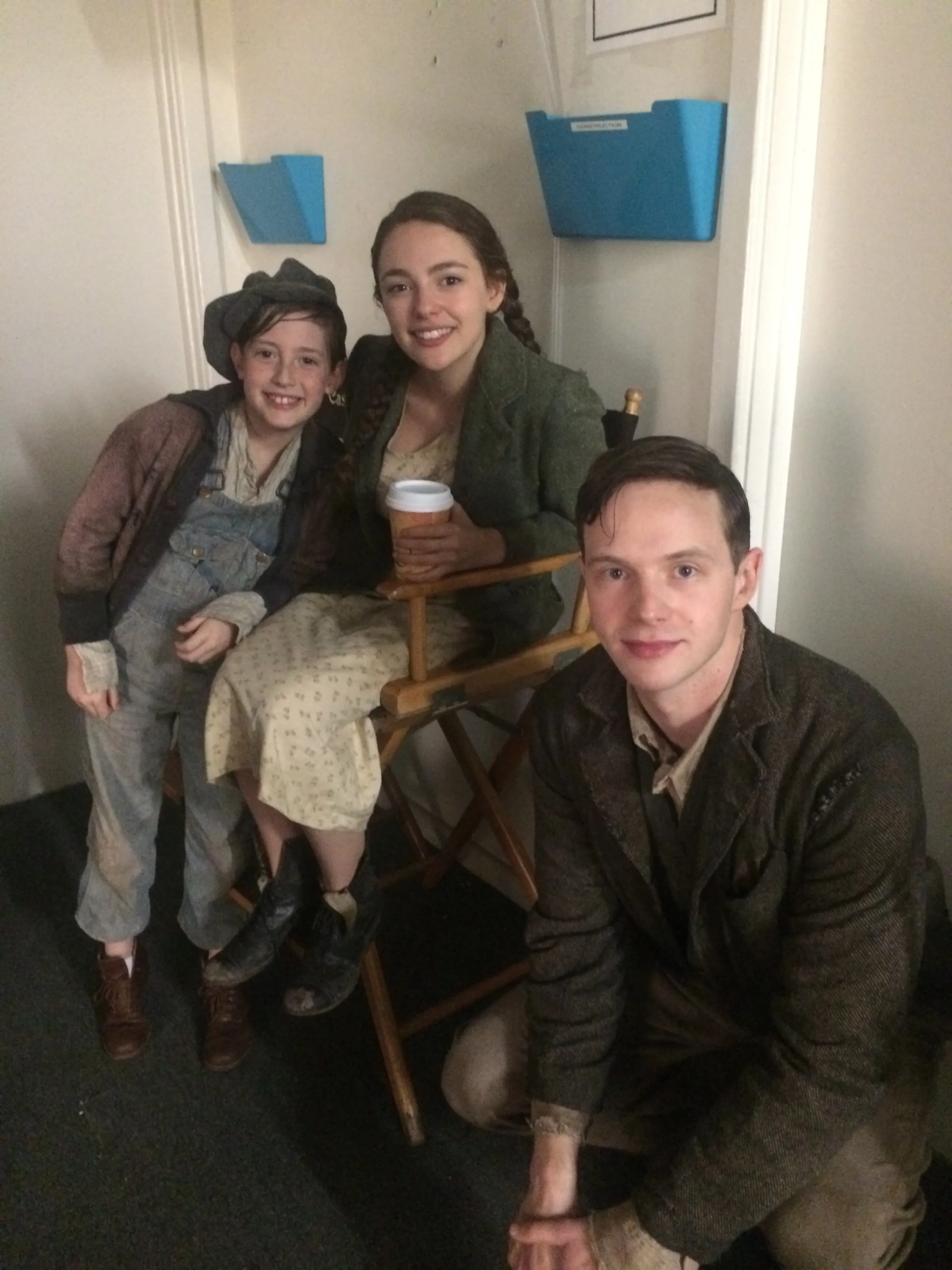 Waiting with the Miners on The Last Tycoon. With Danielle Rose Russell (Darla Miner) and Mark O'Brien (Max Miner)