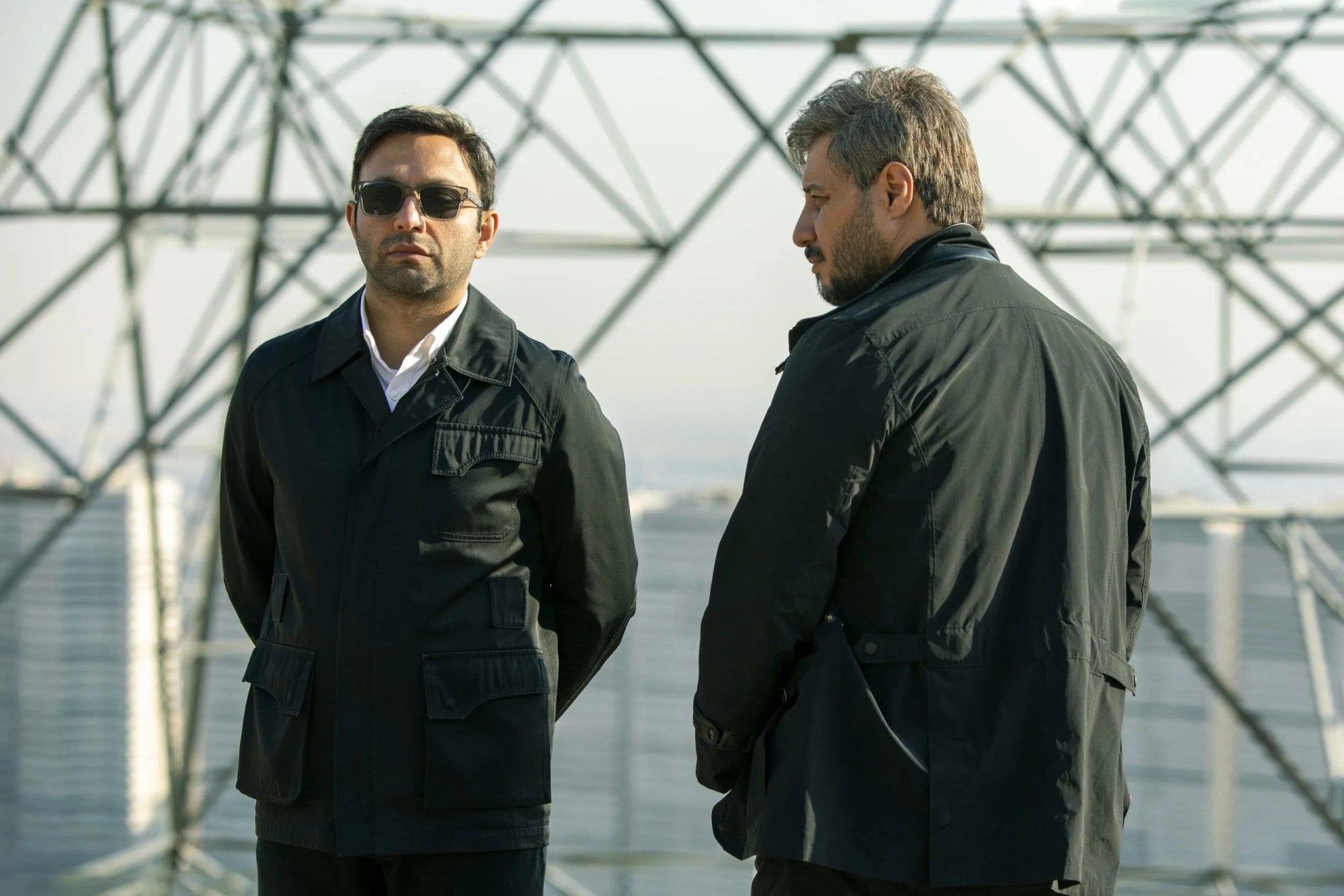 Saber Abar and Javad Ezati in Leather Jacket Man (2023)