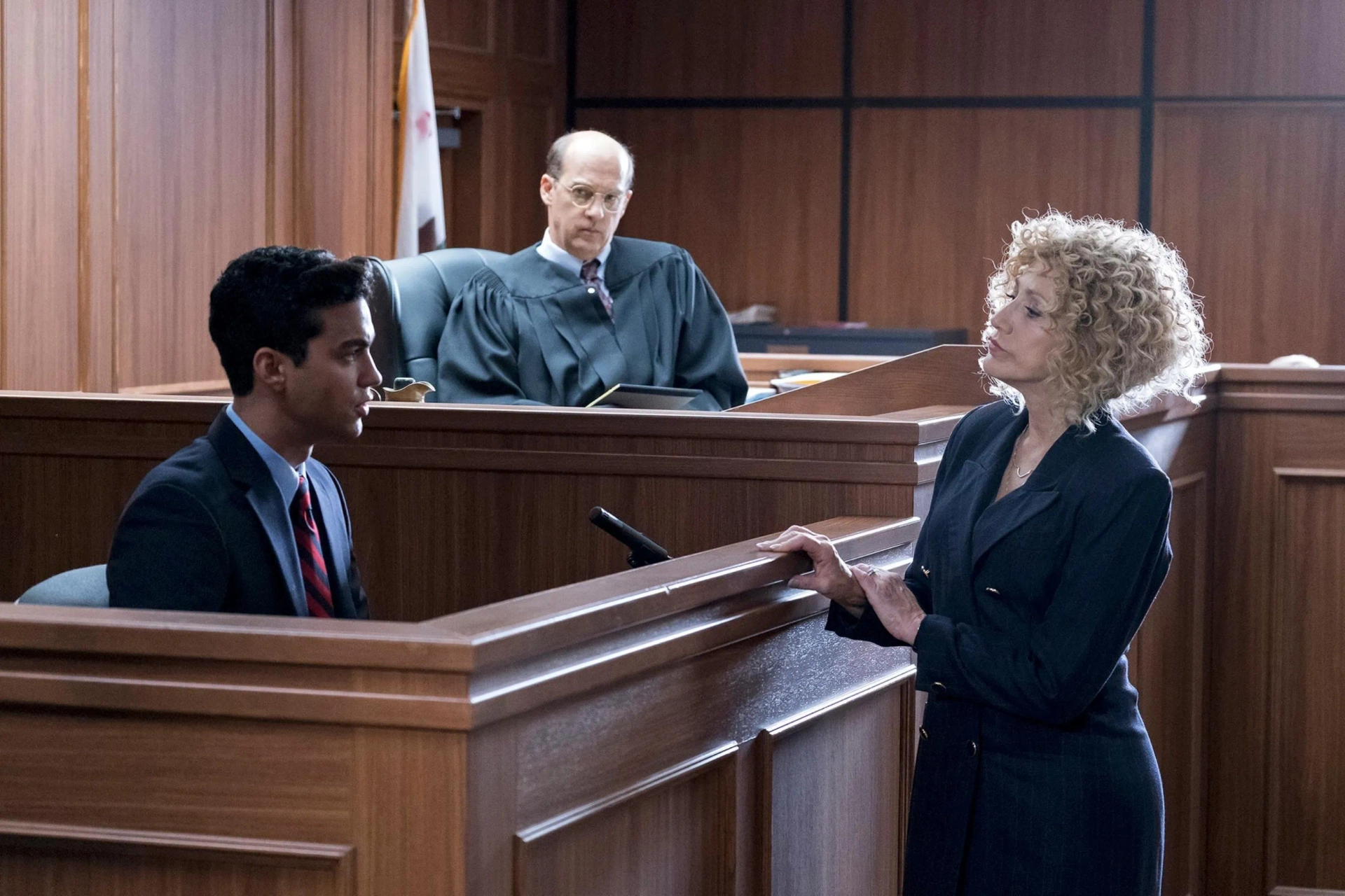 Still of Davi Santos, Anthony Edwards, and Edie Falco in Law and Order True Crime: The Menendez Murders