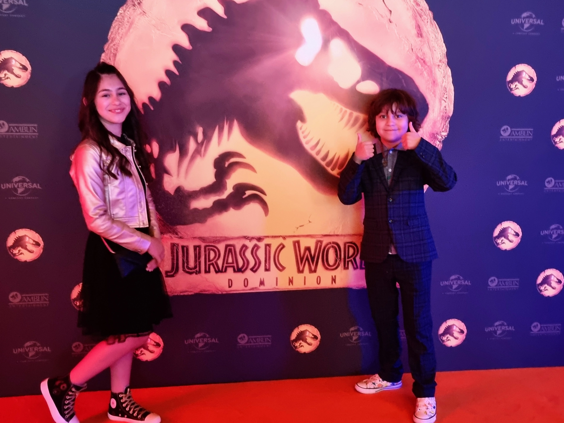 Bastian Fuentes with Manuela Mora at the Jurassic World Dominion UK screening