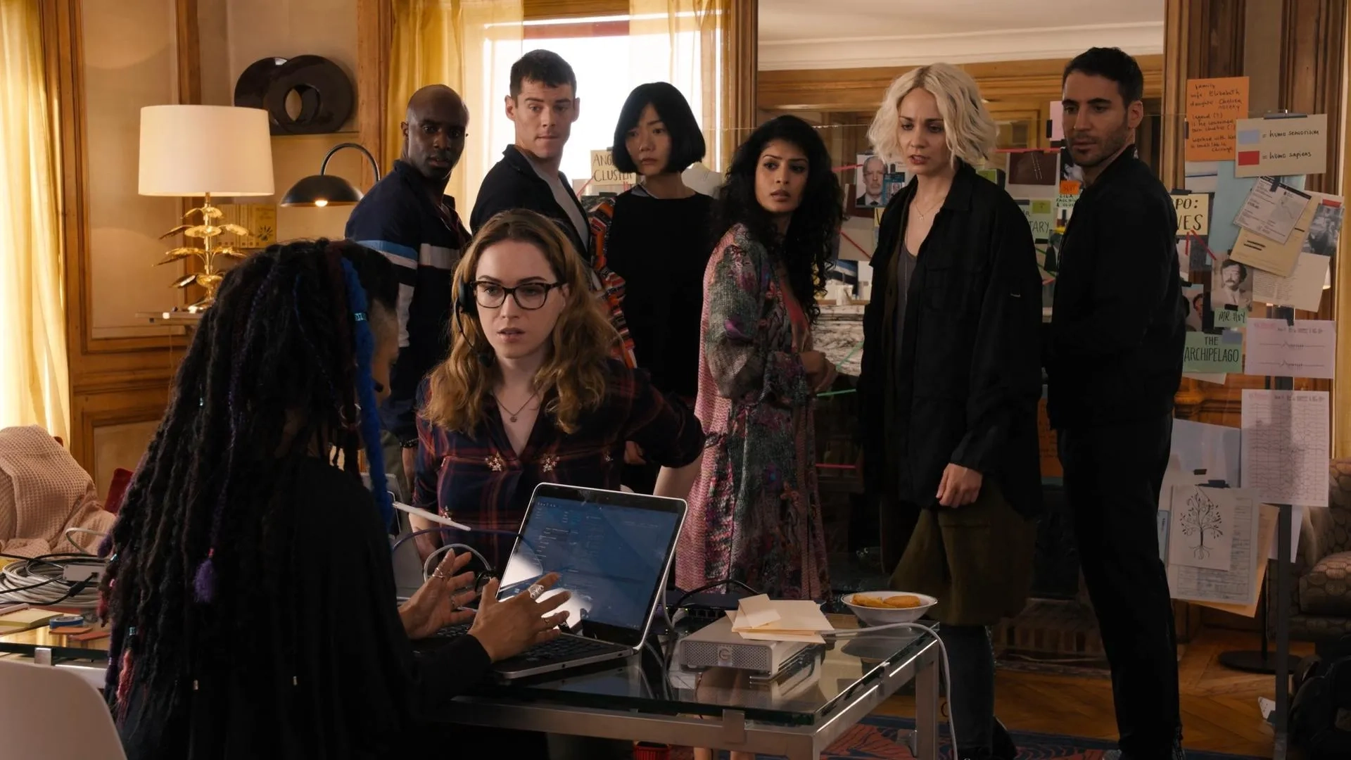 Bae Doona, Freema Agyeman, Brian J. Smith, Miguel Ángel Silvestre, Tuppence Middleton, Tina Desai, and Jamie Clayton in Sense8 (2015)