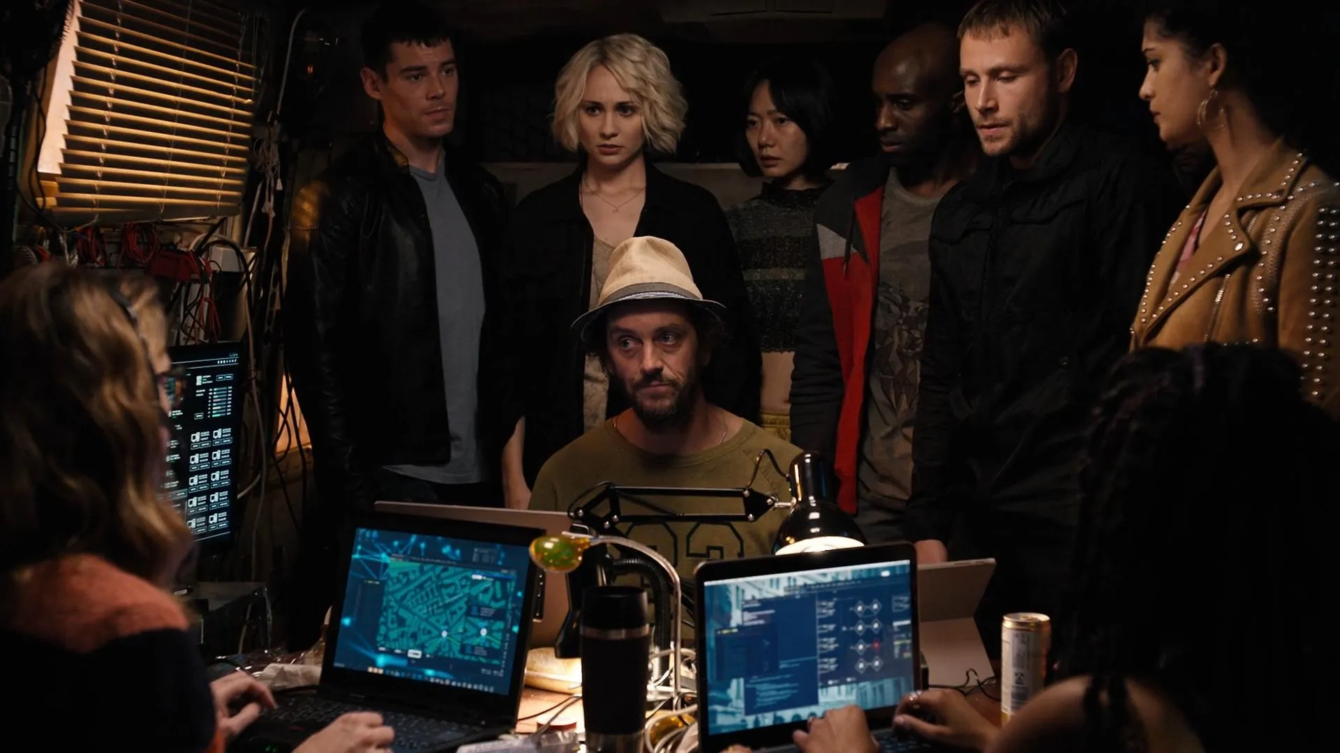 Bae Doona, Max Riemelt, Michael X. Sommers, Freema Agyeman, Brian J. Smith, Miguel Ángel Silvestre, Tuppence Middleton, Tina Desai, Jamie Clayton, and Toby Onwumere in Sense8 (2015)