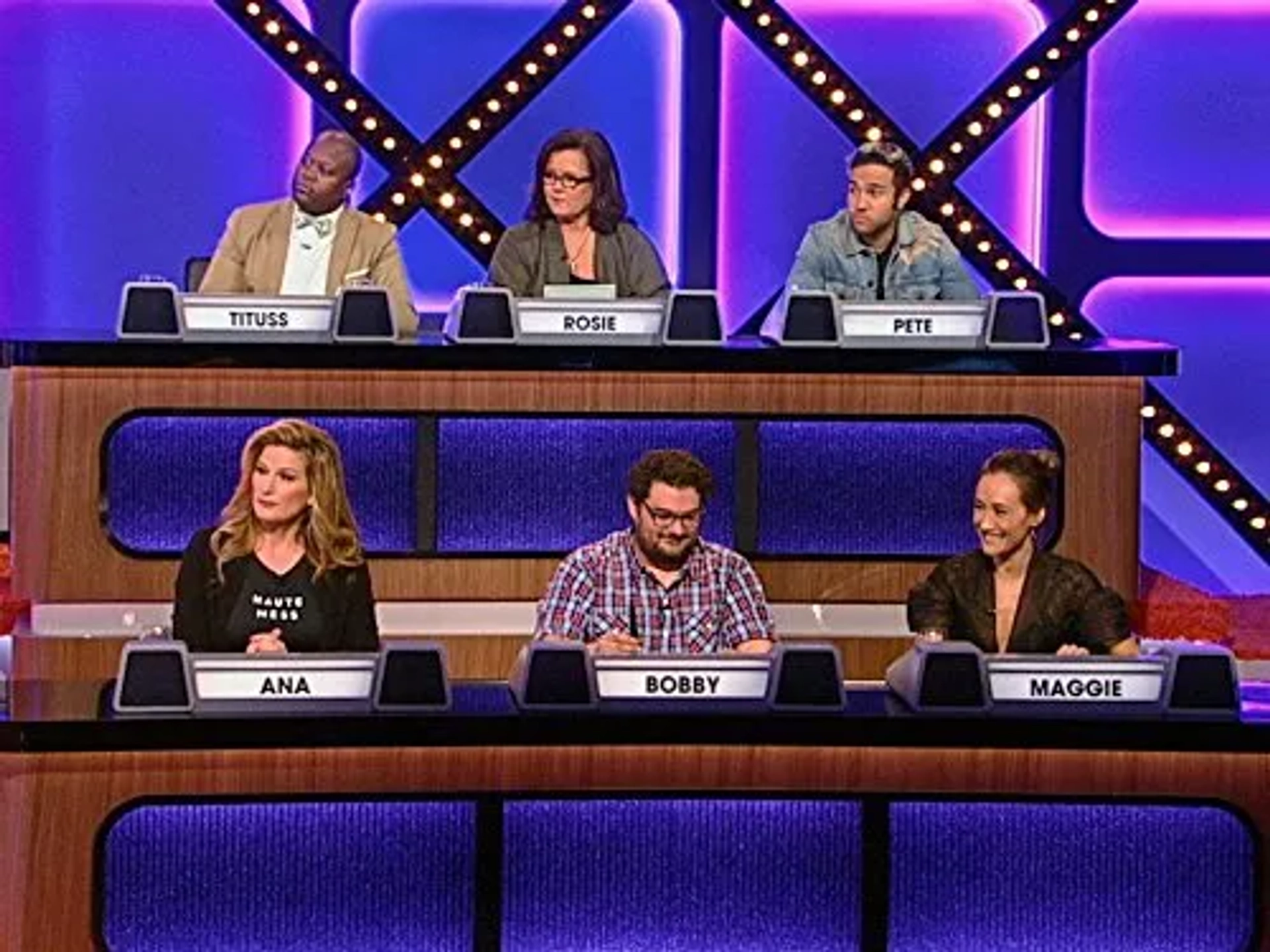 Rosie O'Donnell, Ana Gasteyer, Maggie Q, Bobby Moynihan, Pete Wentz, and Tituss Burgess in Match Game (2016)