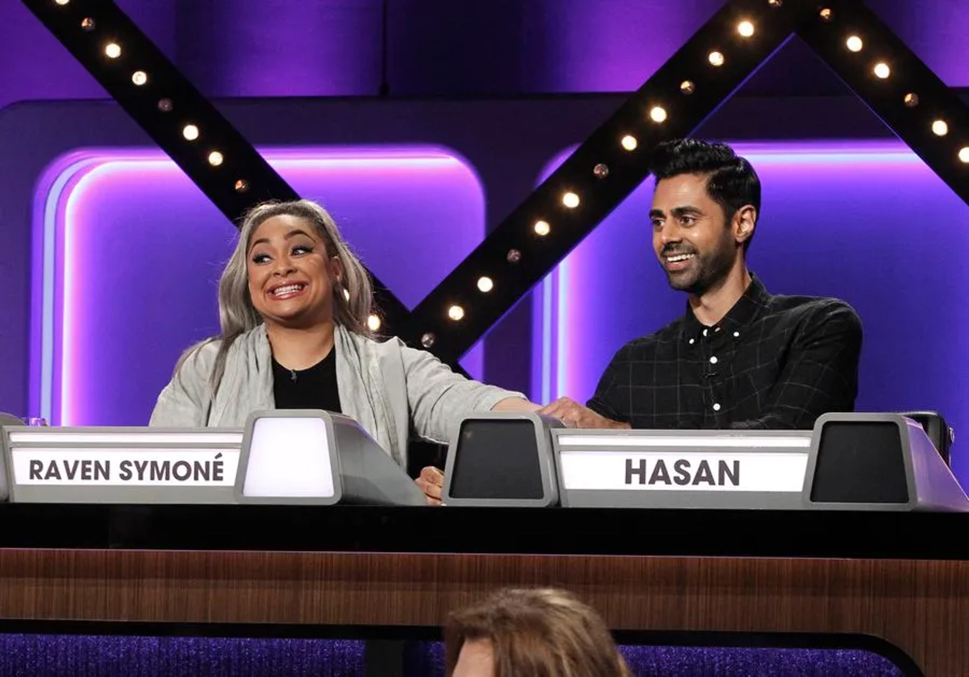 Raven-Symoné and Hasan Minhaj in Match Game: Mario Cantone/Raven Symoné/Hasan Minhaj/Caroline Rhea/Wayne Newton/Sandra Bernhard (2019)